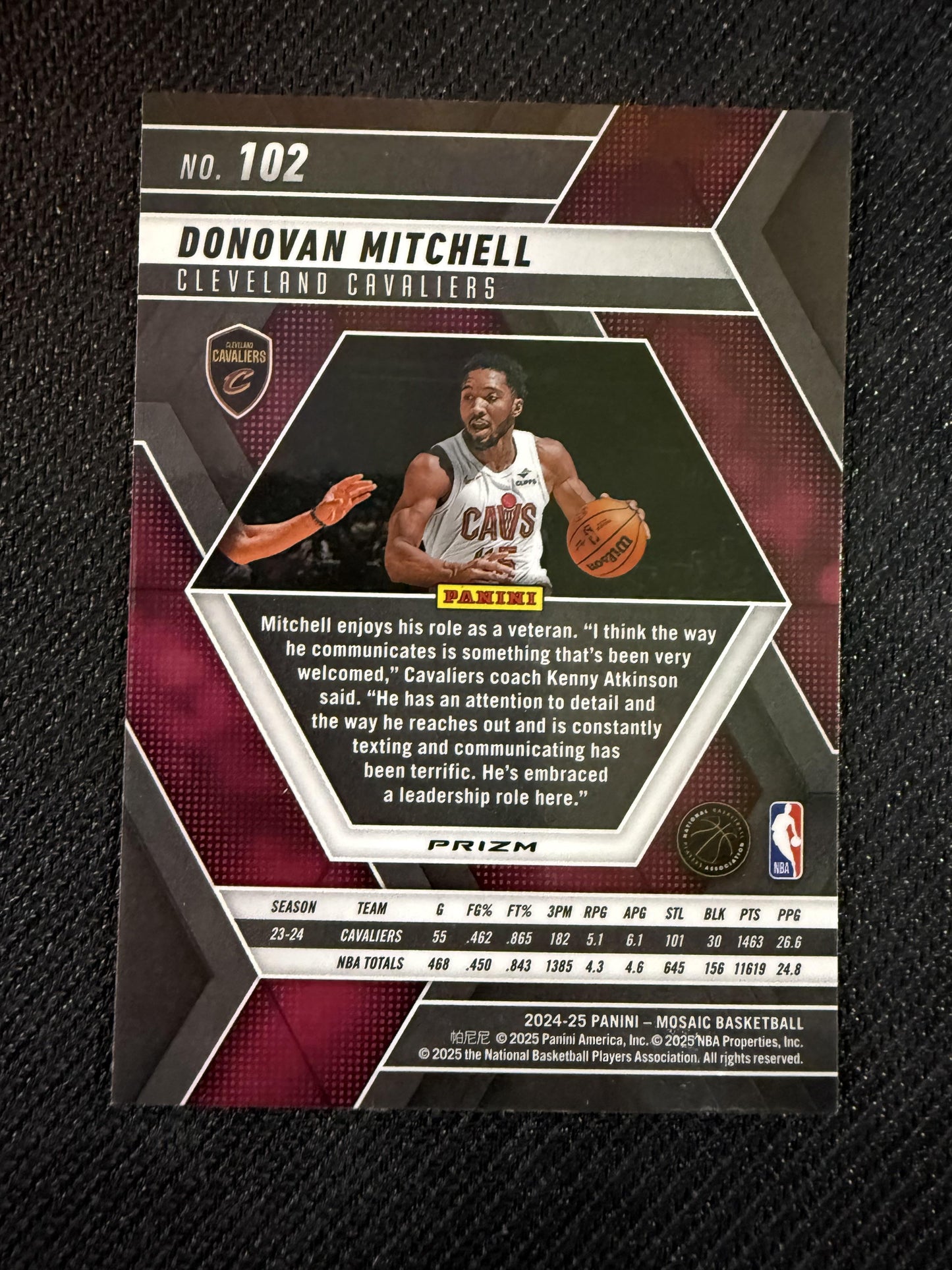 #102 Donovan Mitchell 2024-25 Panini Mosaic Cleveland Cavaliers sports Genesis