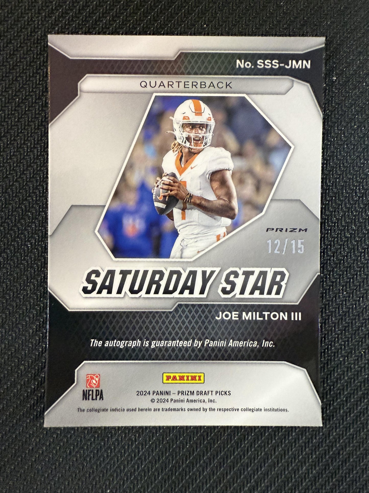 #SSS-JMN Joe Milton 2024 Panini Prizm Draft Picks Auto /15 Saturday Star Pink