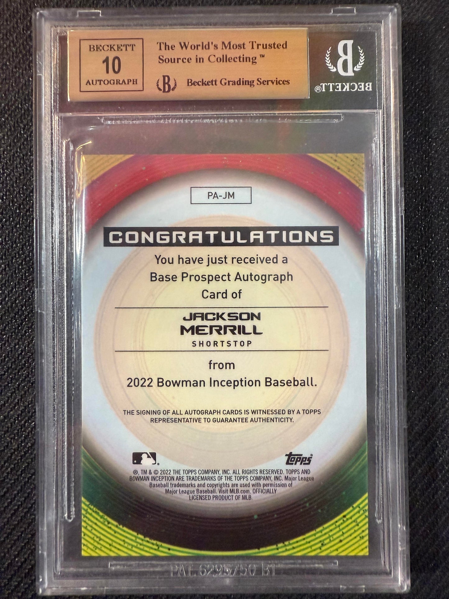 #PA-JM Jackson Merrill 2022 Bowman Inception AU Auto San Diego Padres /250