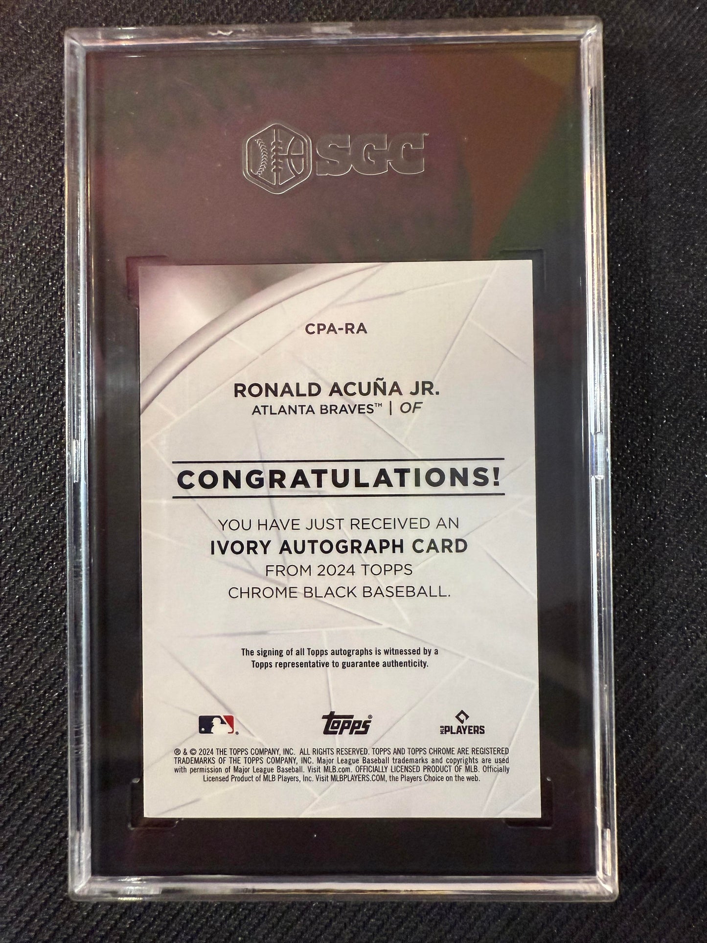 #CPA-RA Ronald Acuña Jr. 2024 Topps Chrome Black Auto Braves Ivory /50