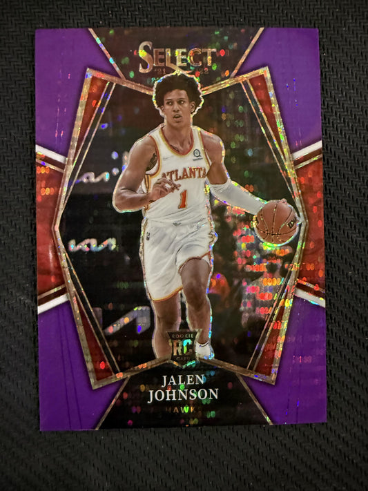 #200 Jalen Johnson 2021-22 Panini Select /5 Hawks Neon Purple Pulsar FOTL