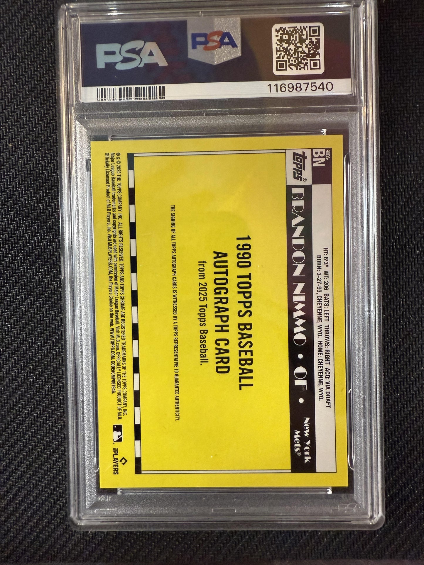 90CA-BN BRANDON NIMMO 2025 TOPPS SILVER PACK AUTO RED /5 PSA 9