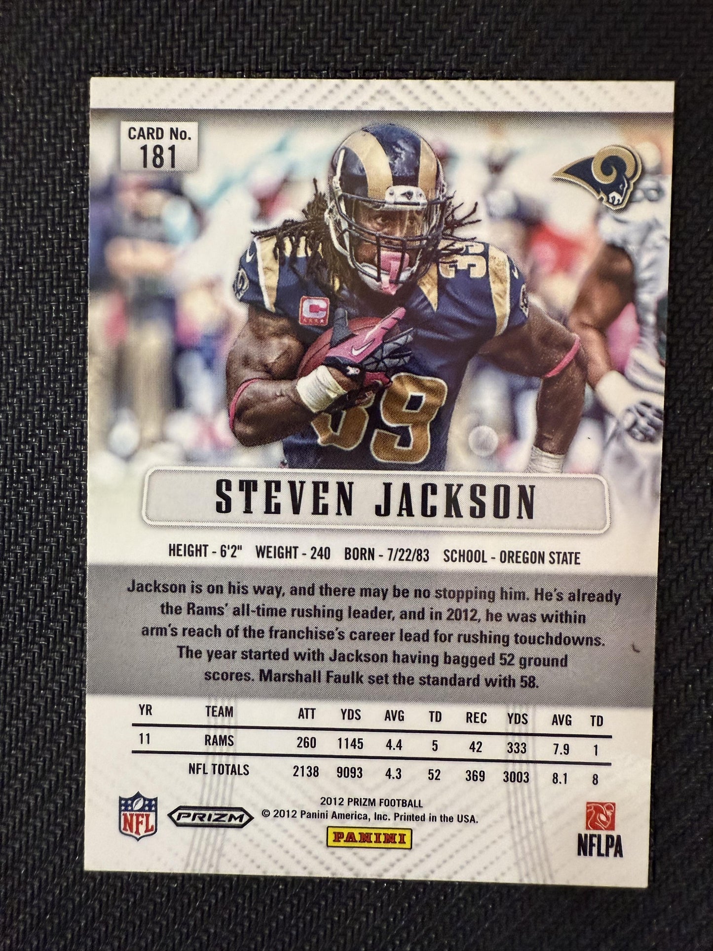 #181 Steven Jackson 2012 Panini Prizm St. Louis Rams sports Prizms