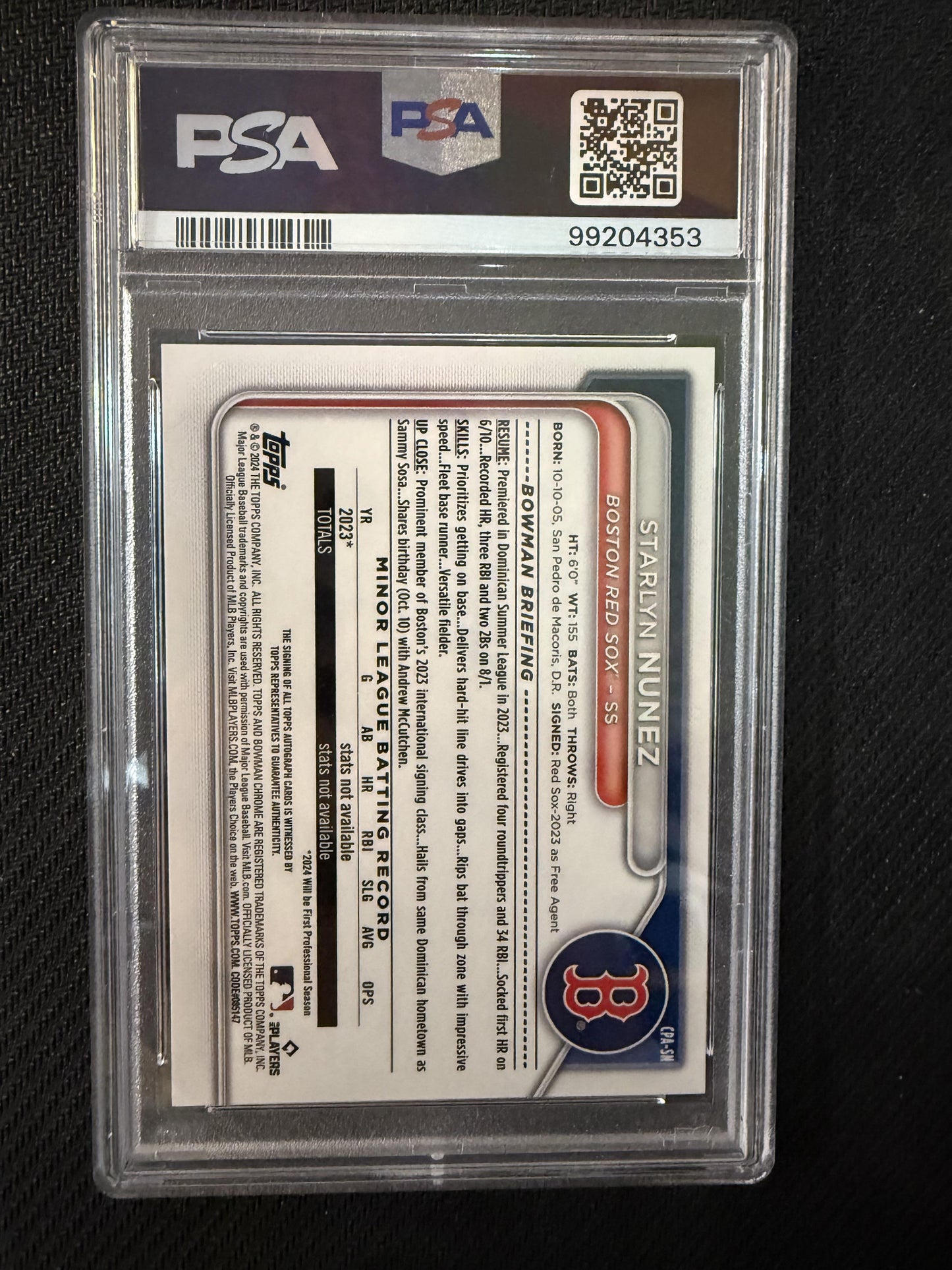 #CPA-SN Starlyn Nunez 2024 Bowman Chrome SN,AU Auto #/99 Red Sox Prospects Green