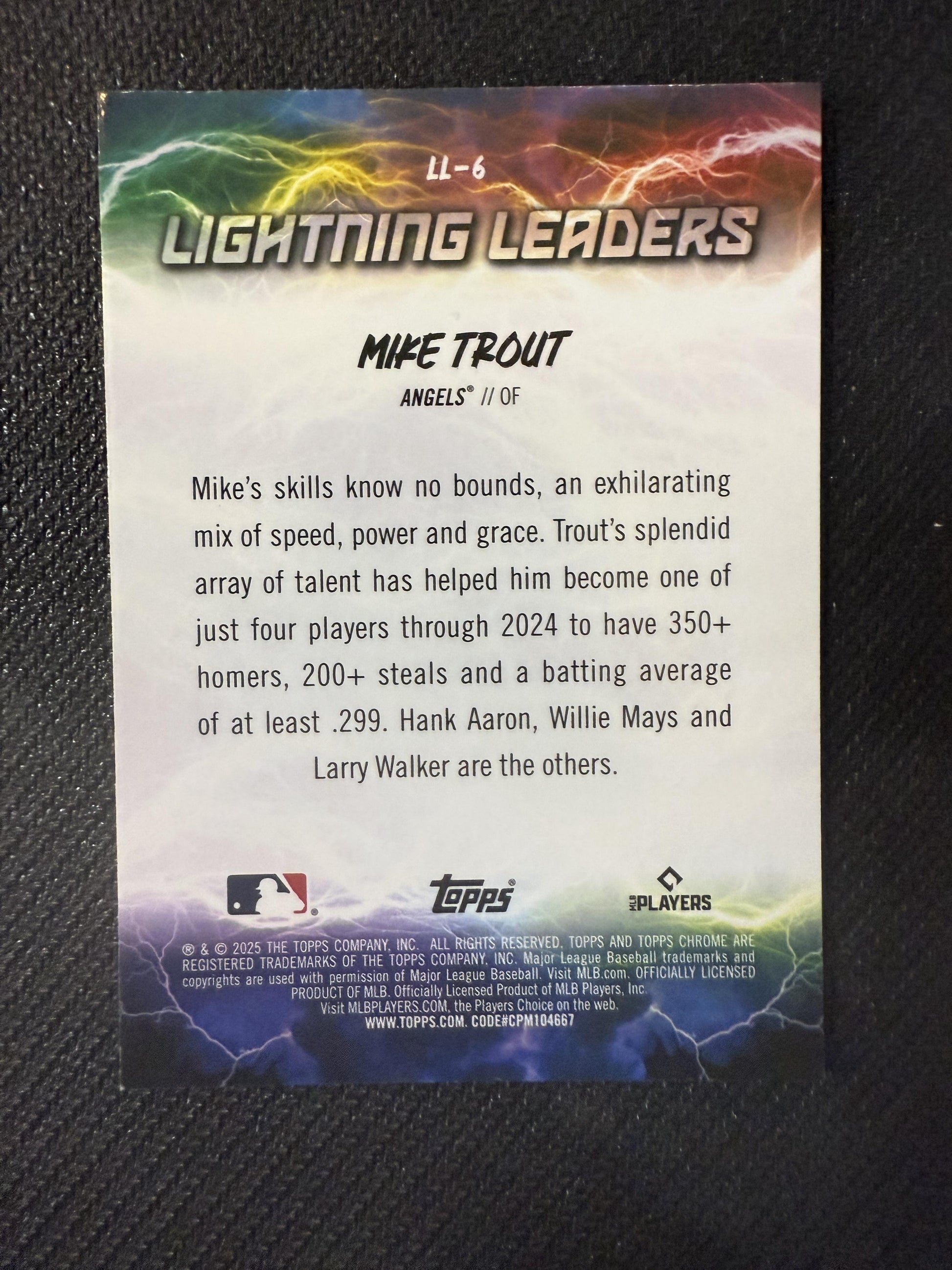 #LL-6 Mike Trout 2025 Topps Chrome Los Angeles Angels sports Lightning Leaders