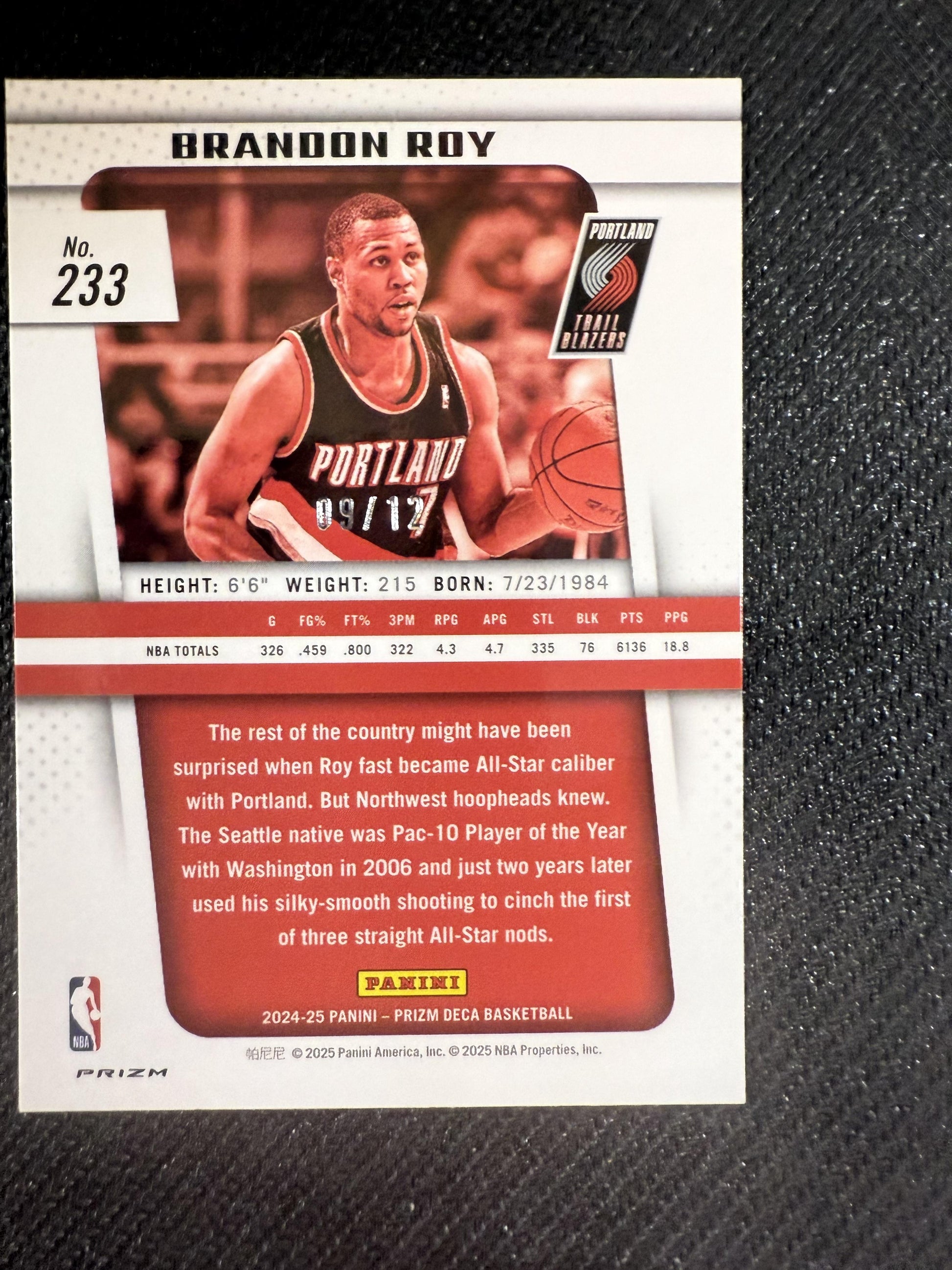 #233 Brandon Roy 2024 Panini Prizm Deca /12 Blazers Green Shimmer FOTL