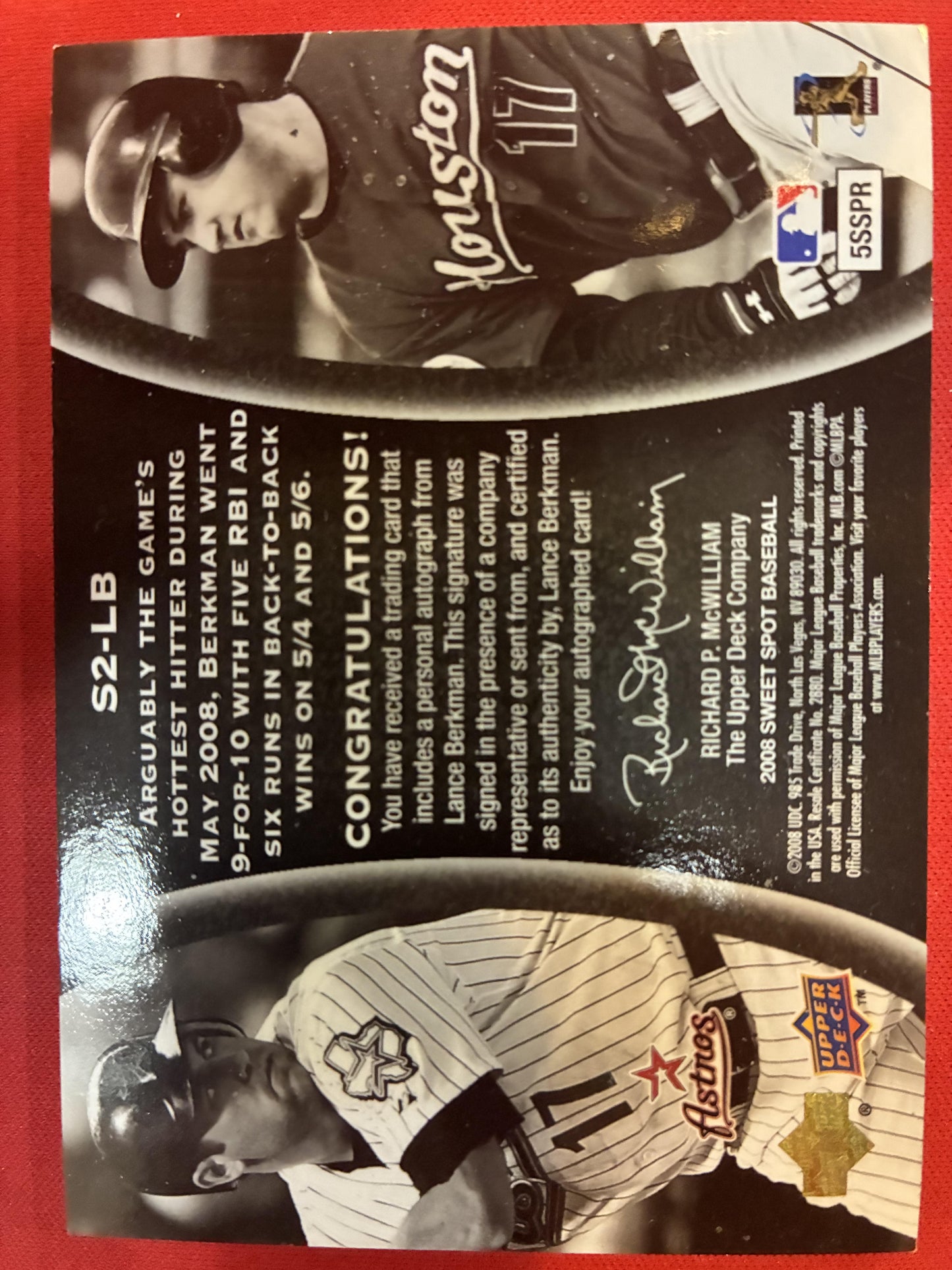 #LB Lance Berkman 2008 Upper Deck Sweet Spot Auto /99 Signatures Glove Leather