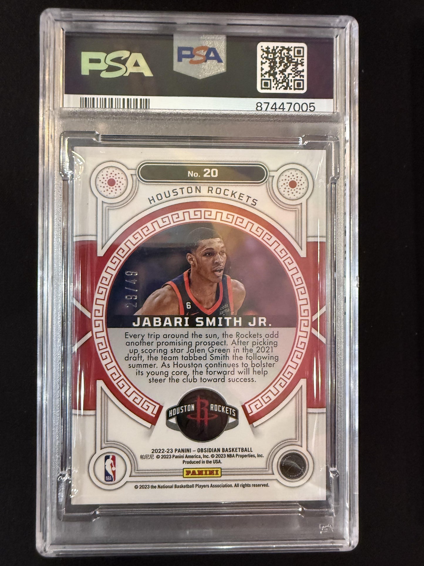 #20 Jabari Smith Jr. 2022-23 Panini Obsidian /49 Orbital Purple Flood