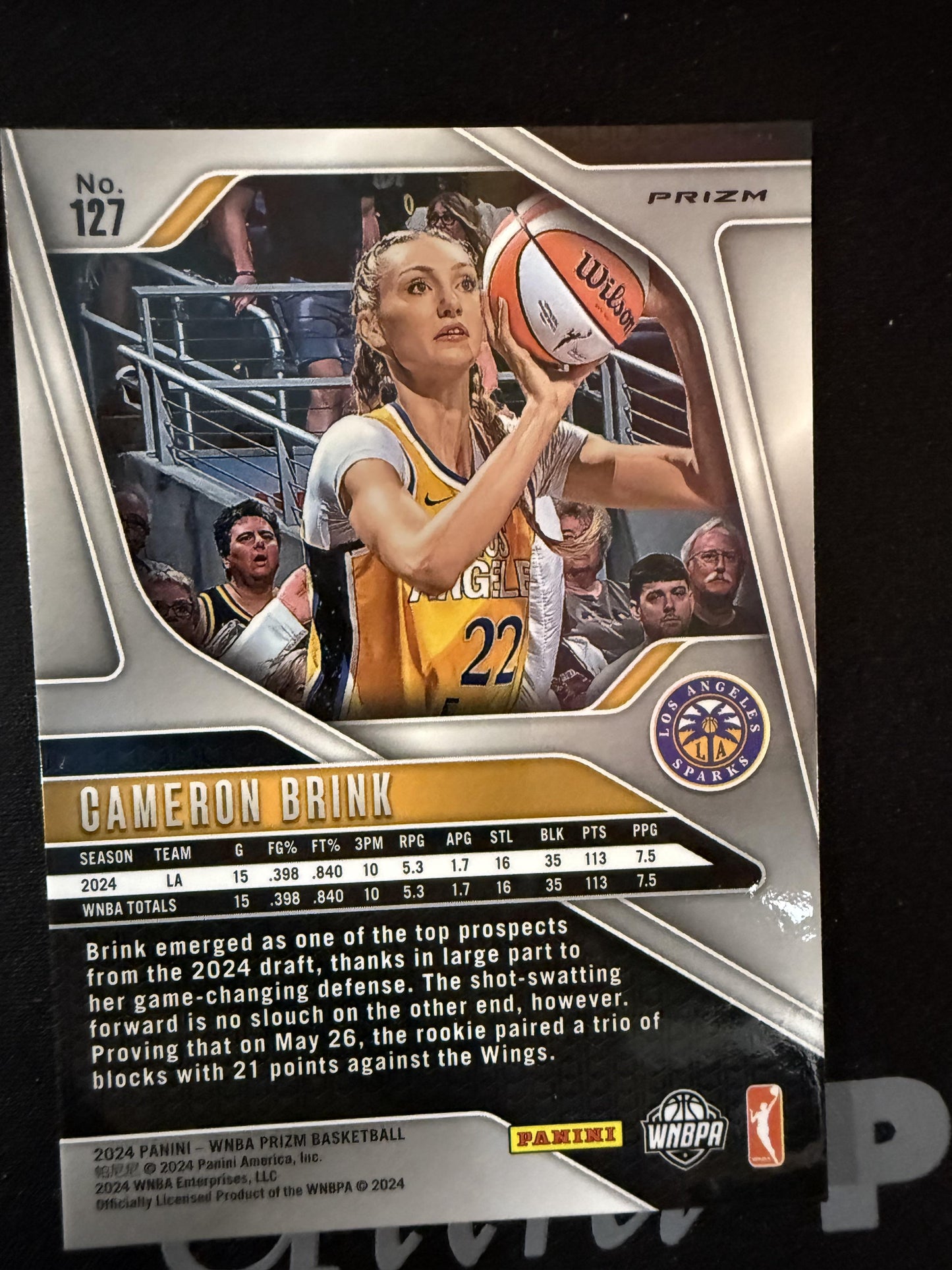 #127 Cameron Brink 2024 Panini Prizm WNBA RC Rookie Los Angeles Sparks Silver