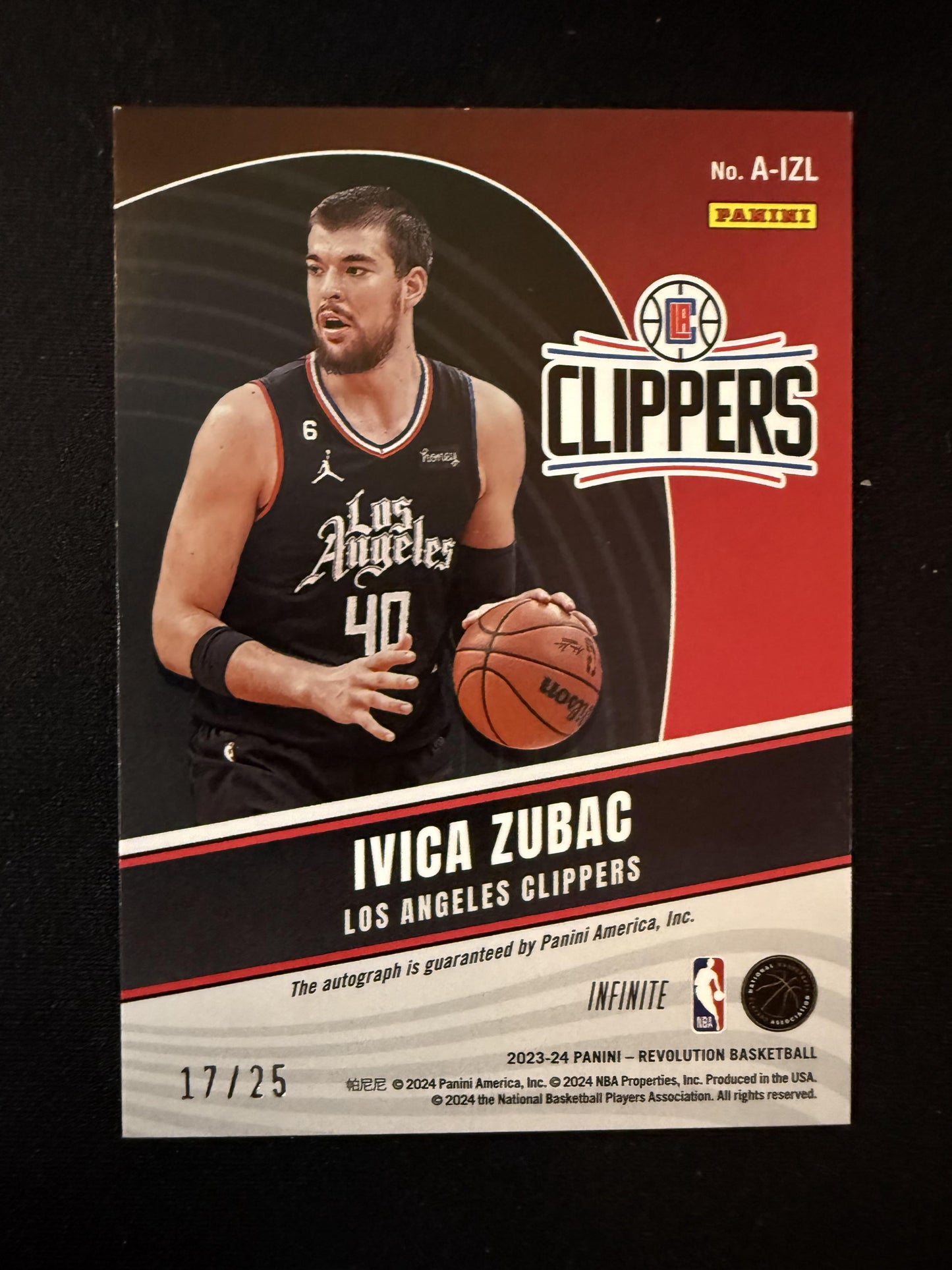 #A-IZL Ivica Zubac 2023-24 Panini Revolution /25 Clippers Autographs Infinite