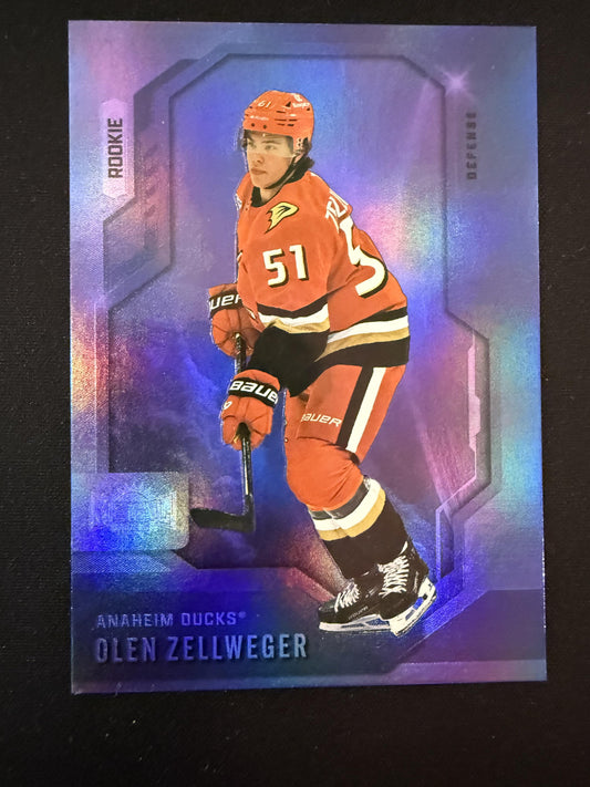 #104 Olen Zellweger 2024-25 SkyBox Metal Universe /199 Ducks Purple Spectrum FX