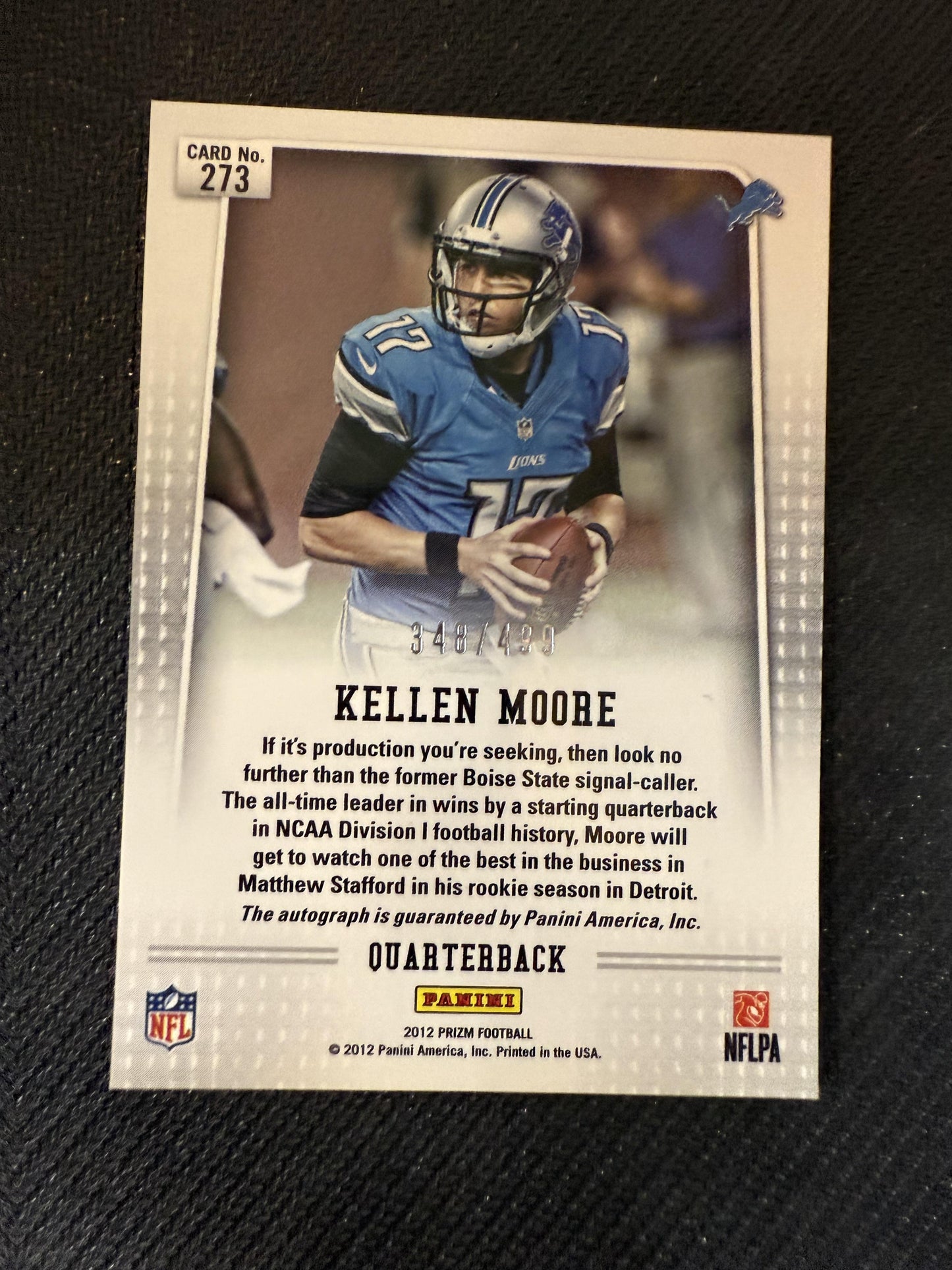 #273 Kellen Moore 2012 Panini Prizm SN,RC,AU Rookie Auto #/499 Lions Autographs