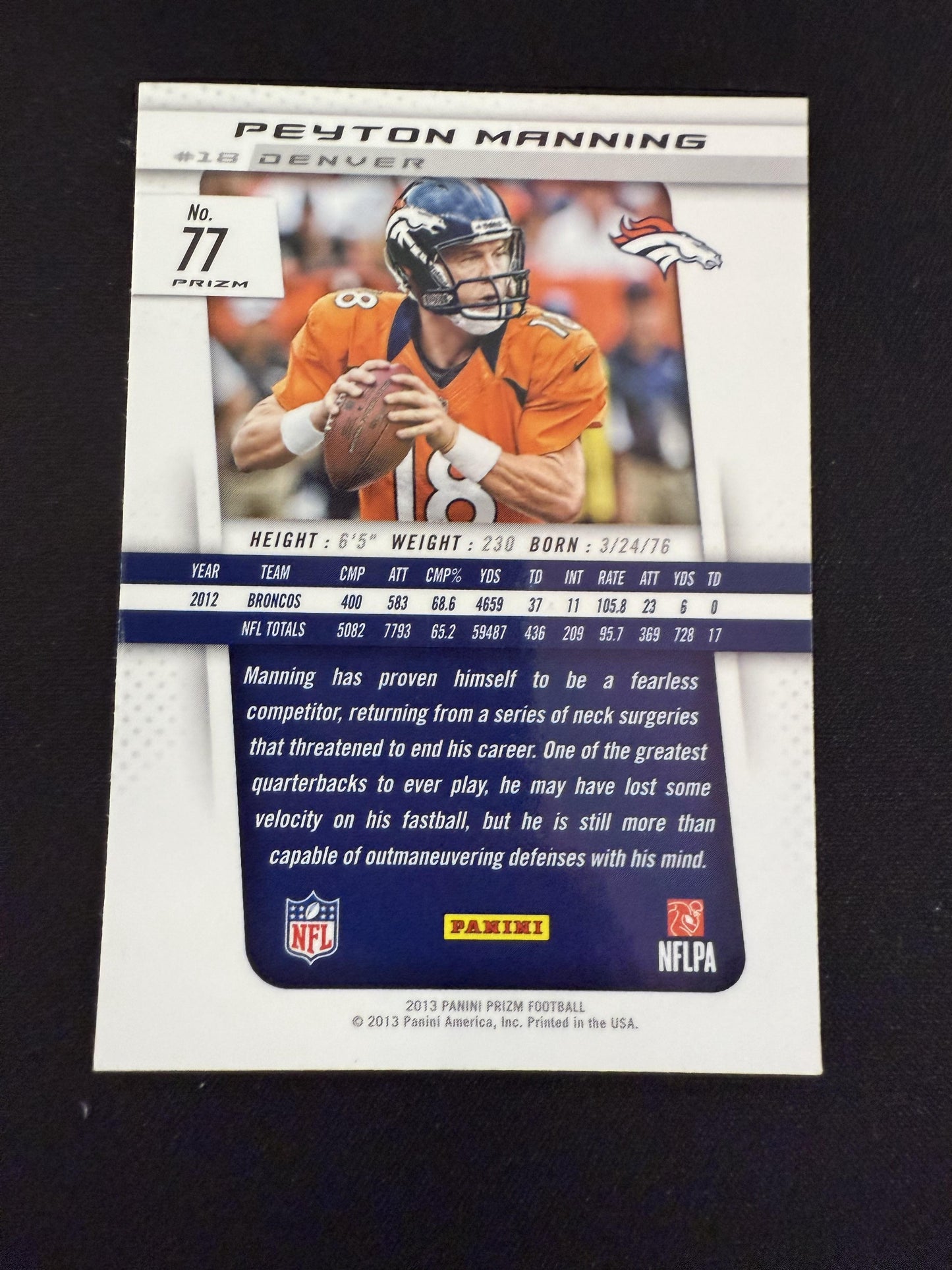#77 Peyton Manning 2013 Panini Prizm Denver Broncos sports Prizms