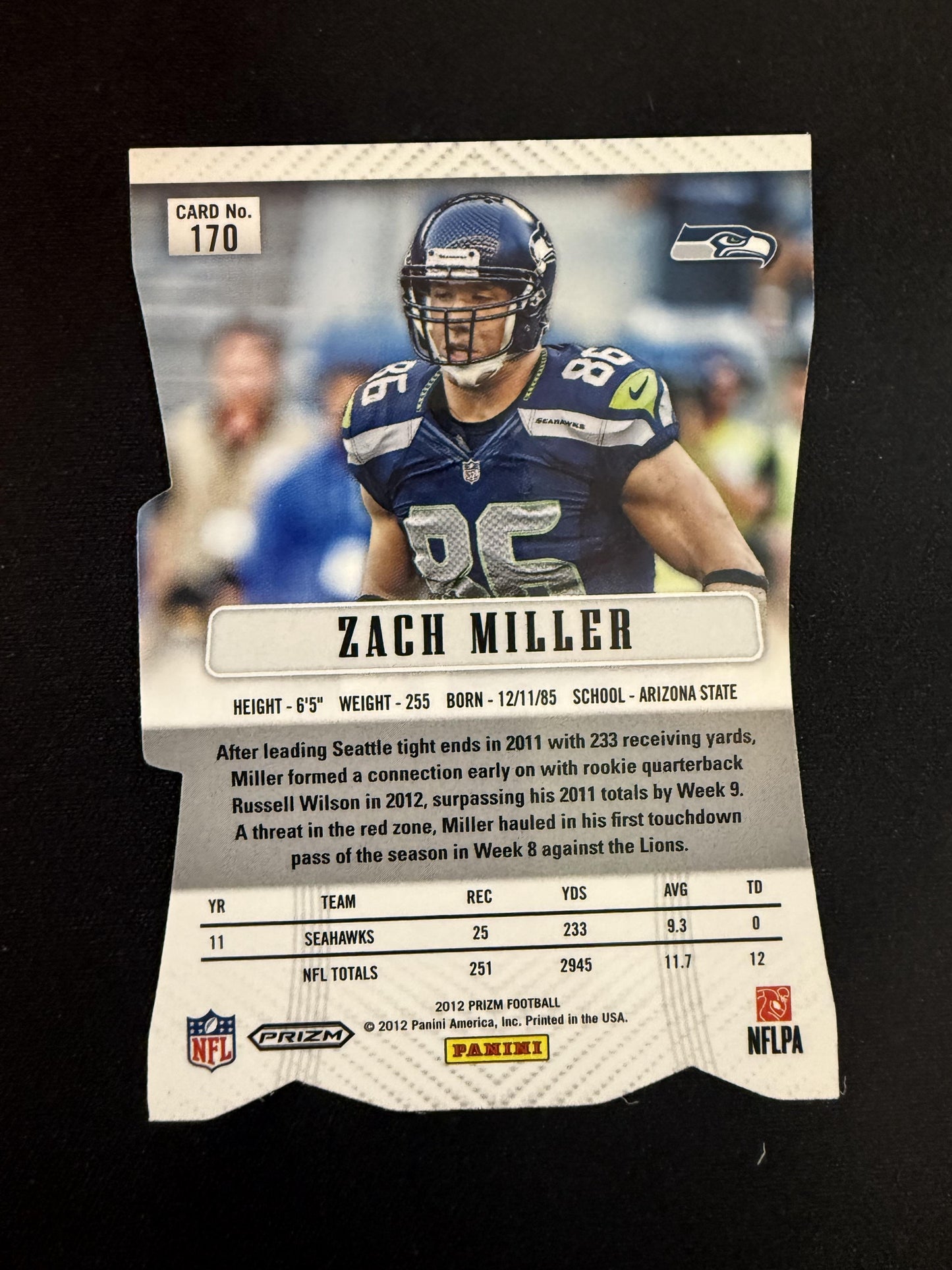 #170 Zach Miller 2012 Panini Prizm Seattle Seahawks sports Prizms Red