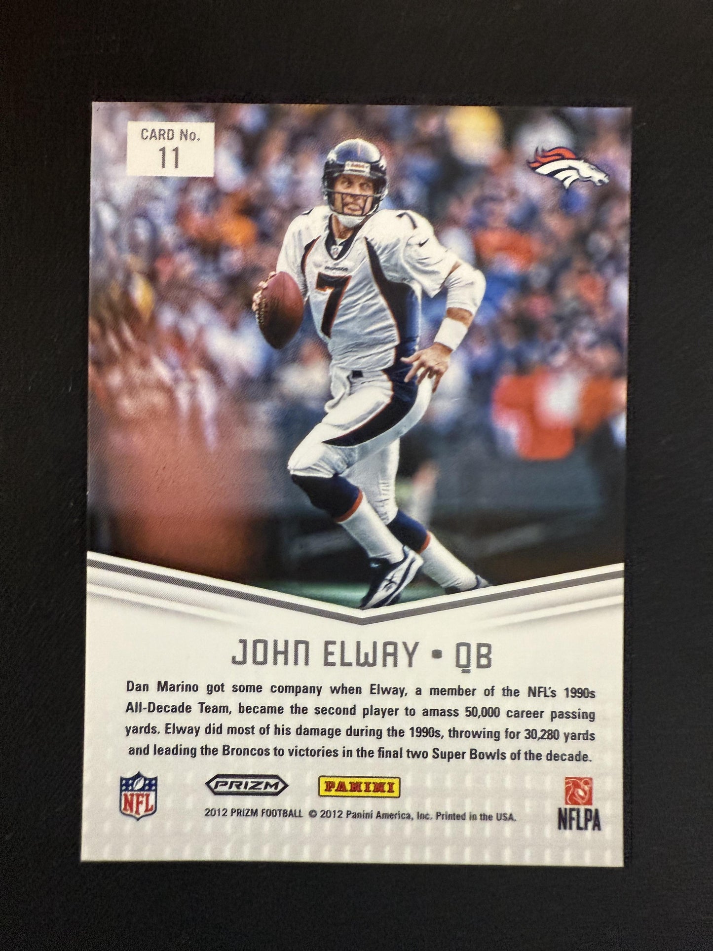 #11 John Elway 2012 Panini Prizm Denver Broncos sports Decade Dominance Prizms