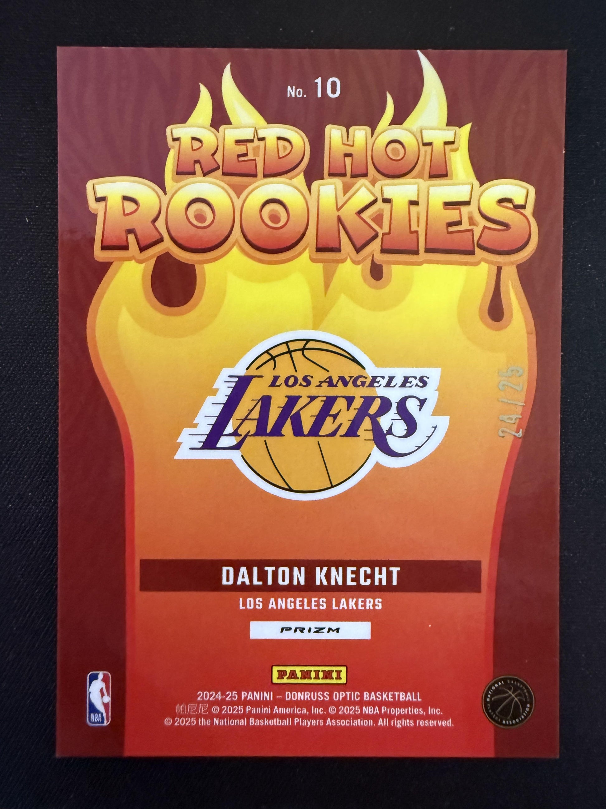 #10 Dalton Knecht 2024-25 Donruss Optic /25 Lakers Red Hot Rookies Cracked Ice