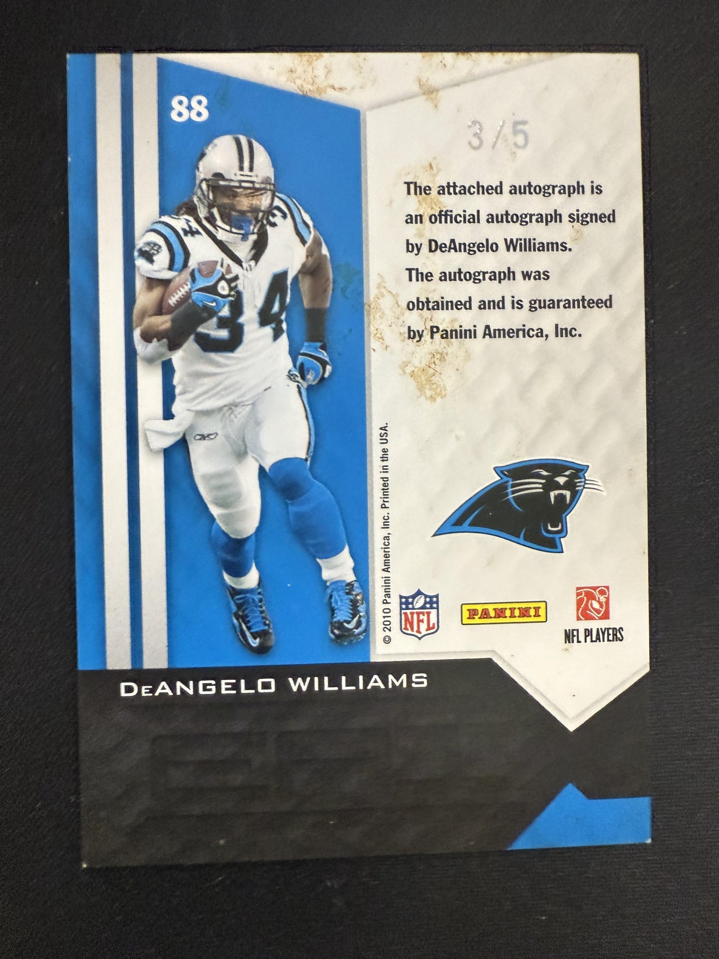 #88 DeAngelo Williams 2010 Panini Epix SN,AU Auto /5 Panthers Signatures Red