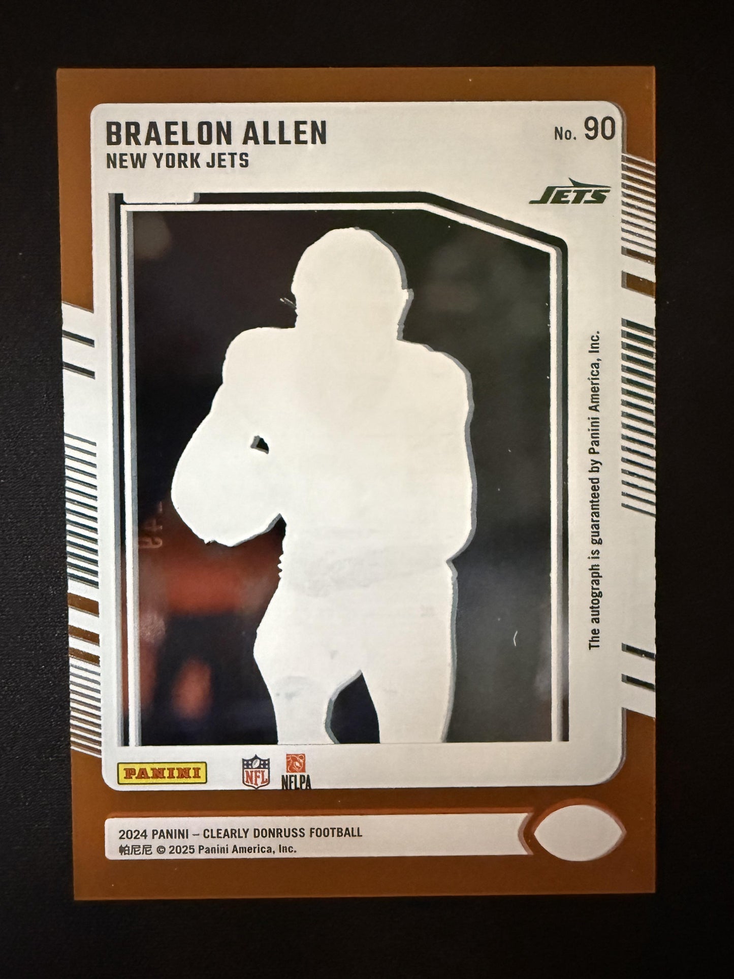 #90 Braelon Allen 2024 Clearly Donruss Rookie Auto #/249 New York Jets Orange