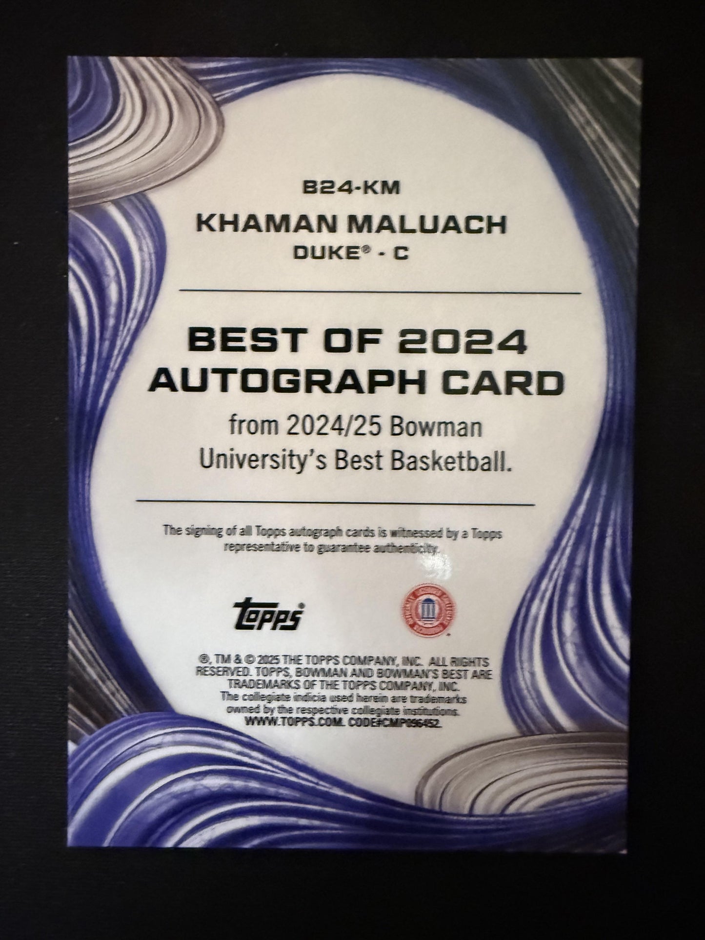 #B24-KM KHAMAN MALUACH 2025 BOWMAN BEST U BEST OF 2024 AUTOGRAPH ORANGE /25