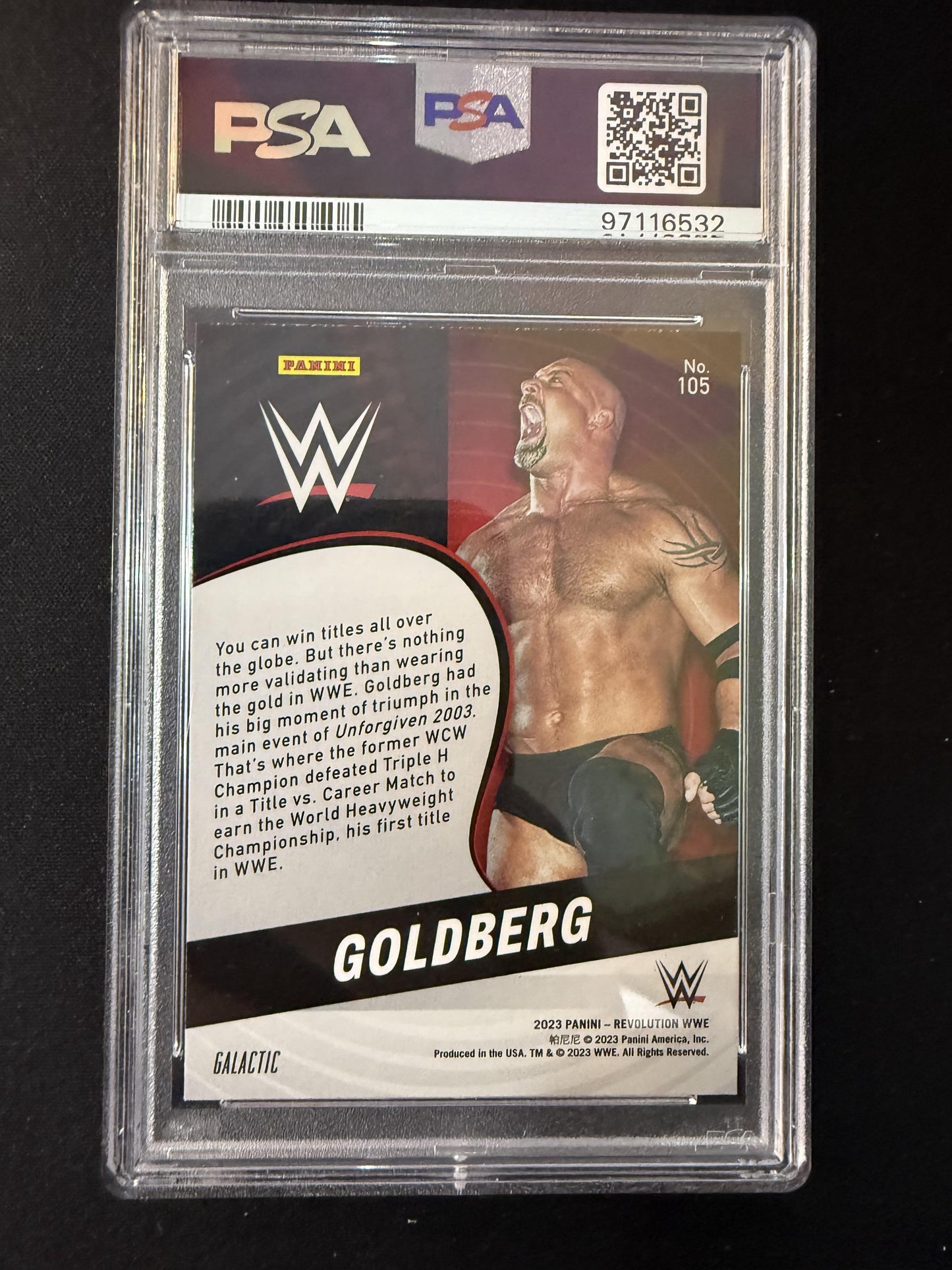 #105 Goldberg 2023 Panini Revolution WWE Phoenix Coyotes sports Galactic
