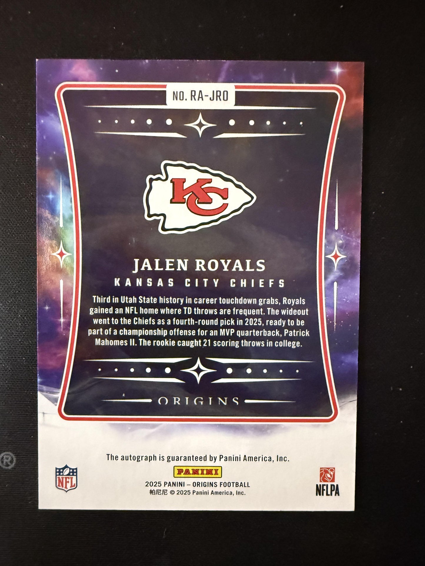 #RA-JRO JALEN ROYALS 2025 PANINI ORIGINS ROOKIE AUTOGRAPH