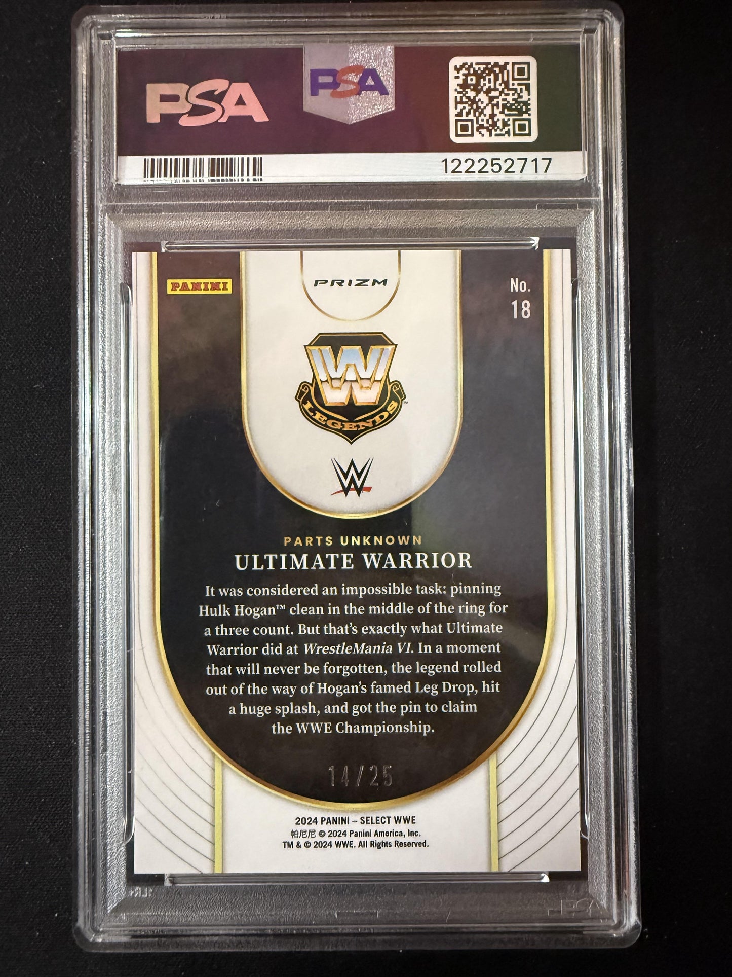 #18 Ultimate Warrior 2024 Panini Select WWE SN #/25 sports Icons Tie Dye Prizms