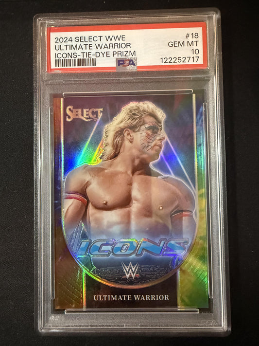 #18 Ultimate Warrior 2024 Panini Select WWE SN #/25 sports Icons Tie Dye Prizms
