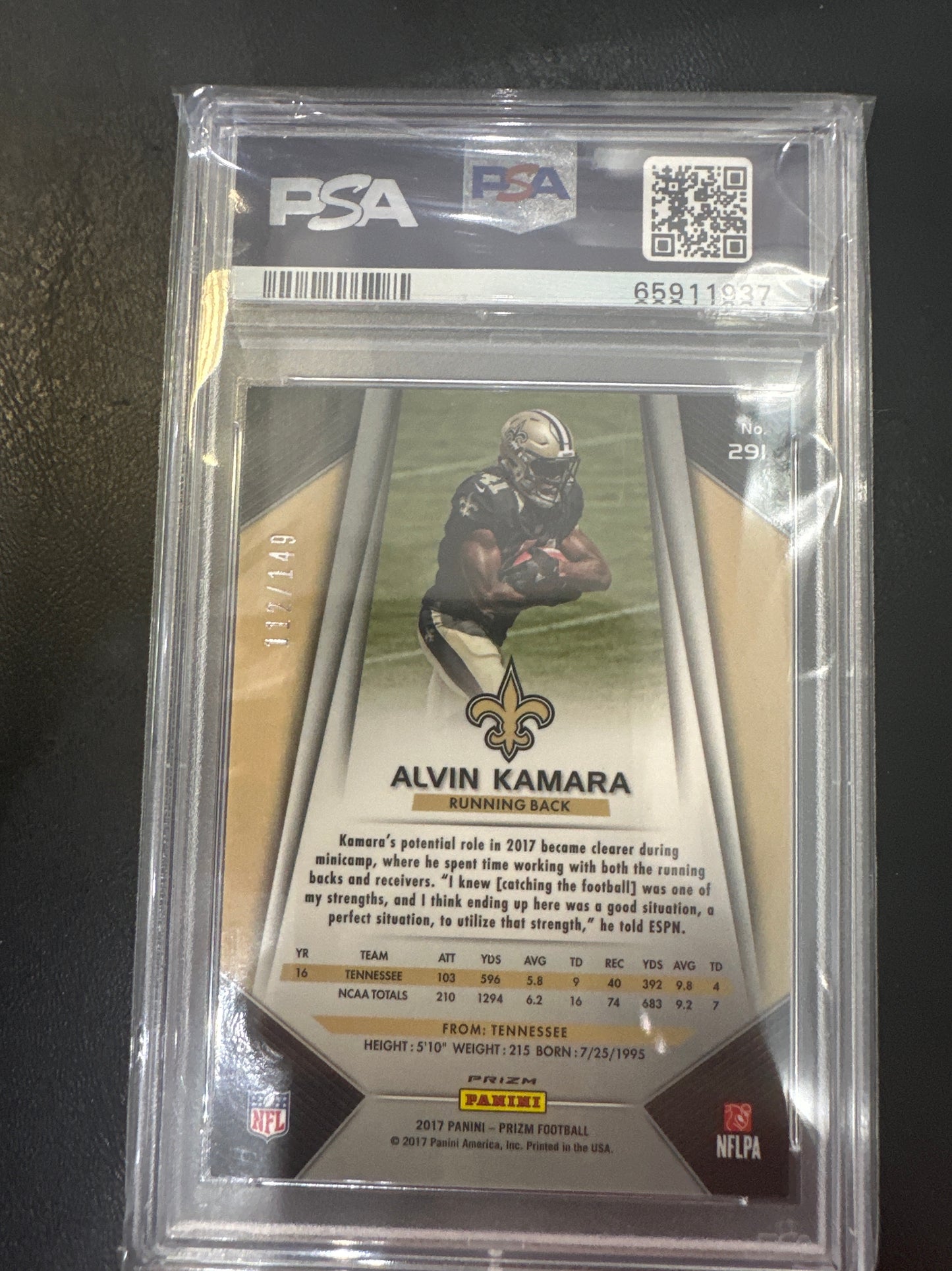 Alvin Kamara 291 2017 Prizm Blue Wave 112/149 PSA 8