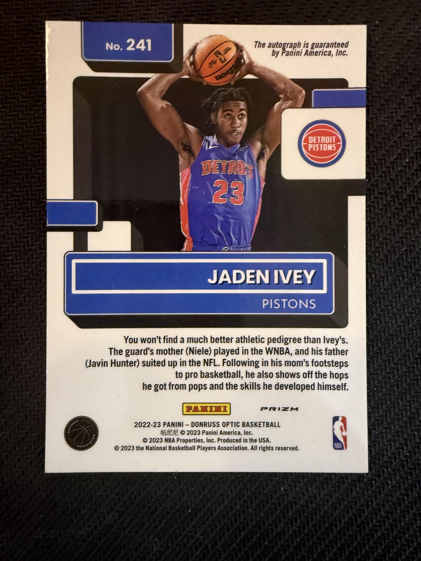 #241 Jaden Ivey 2022 Donruss Optic Auto Pistons Rated Rookies Signatures Choice