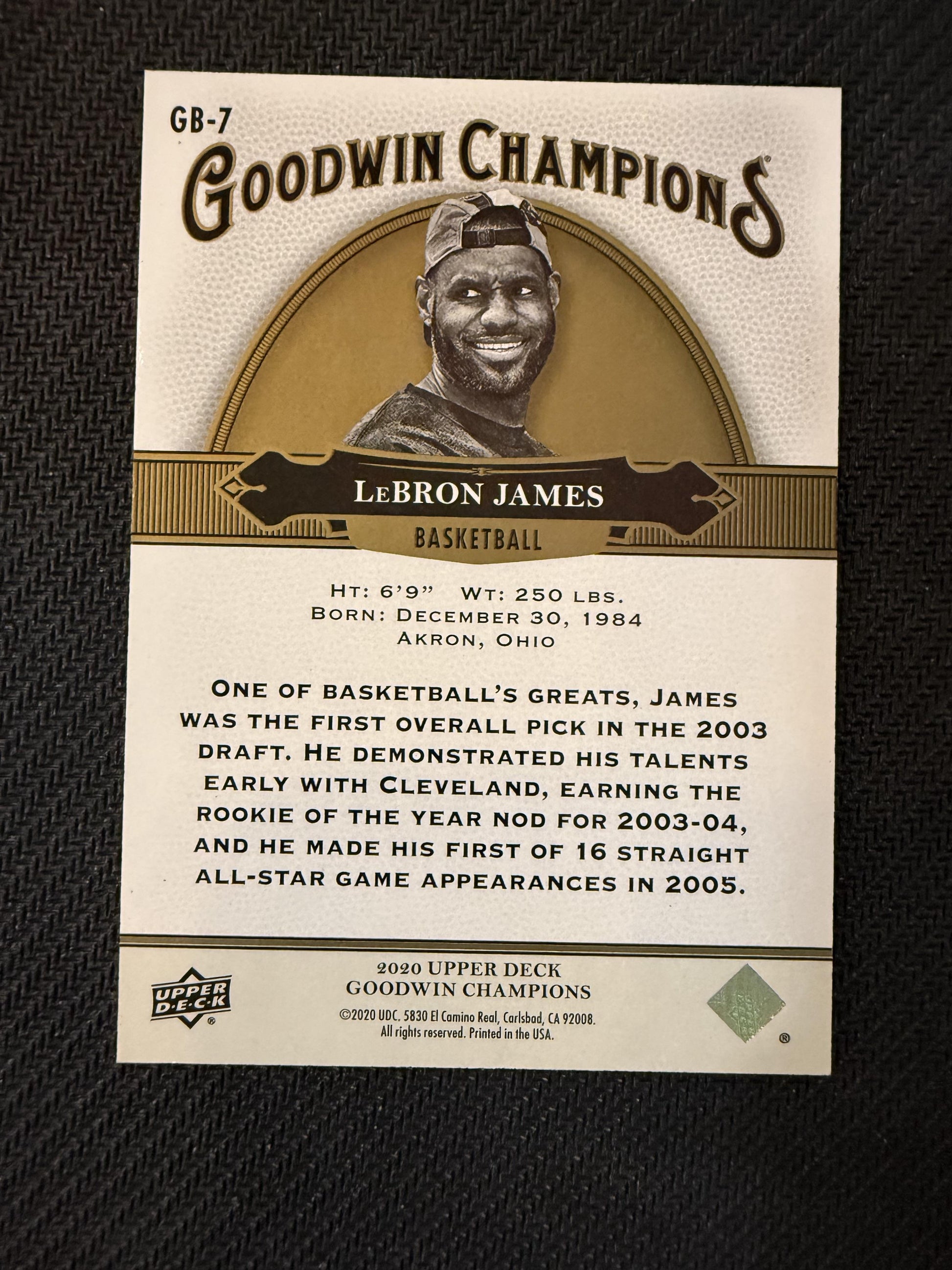 #GB-7 LeBron James 2020 Upper Deck Goodwin Champions SN #/249 Red