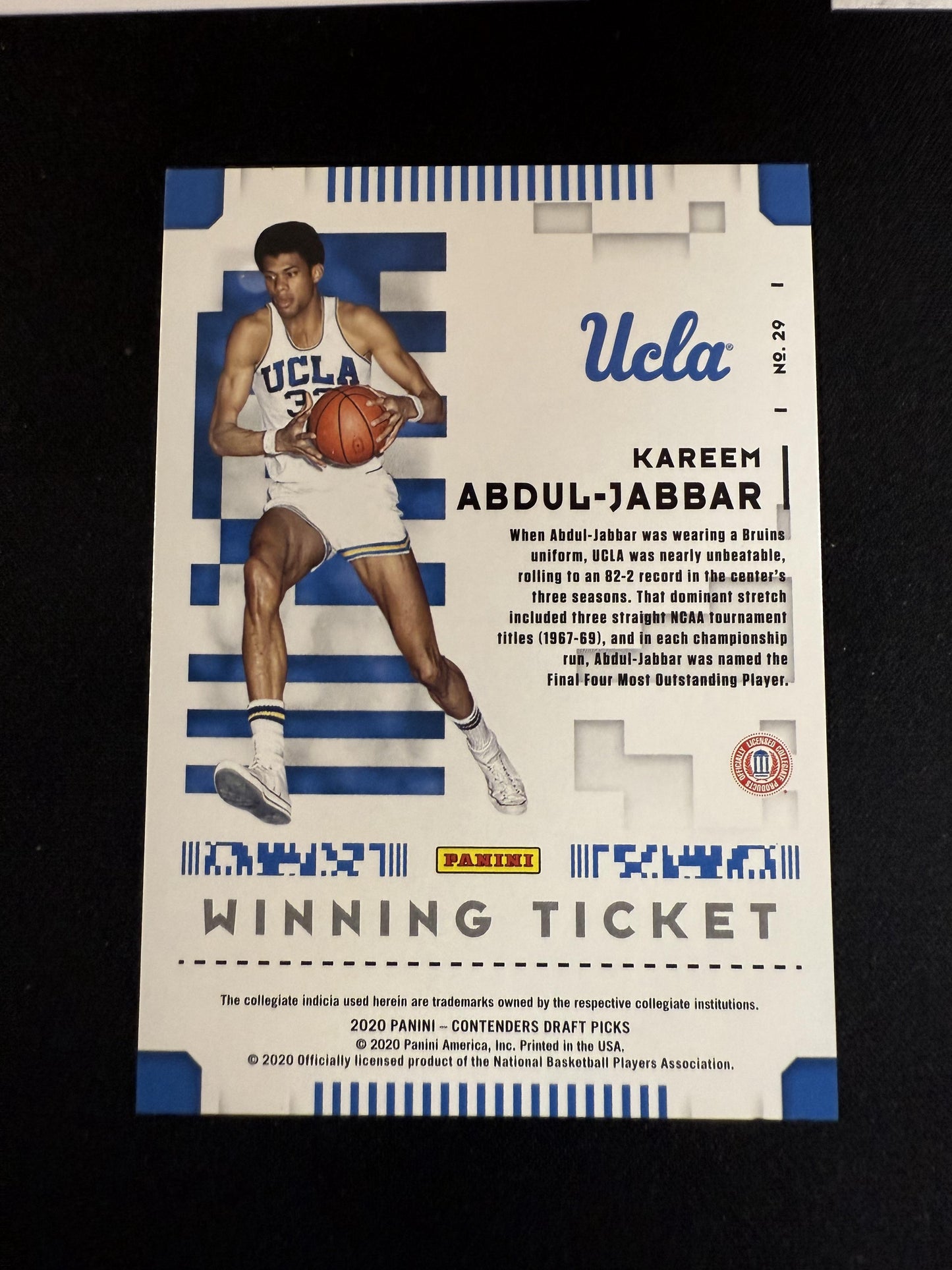 #29 Kareem Abdul-Jabbar 2020 Panini Contenders Draft Picks /23 Cracked Ice