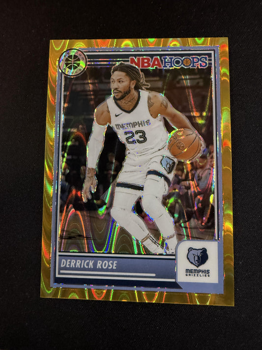 #72 Derrick Rose 2023-24 Hoops Premium Stock SN #/10 Grizzlies Gold Seismic