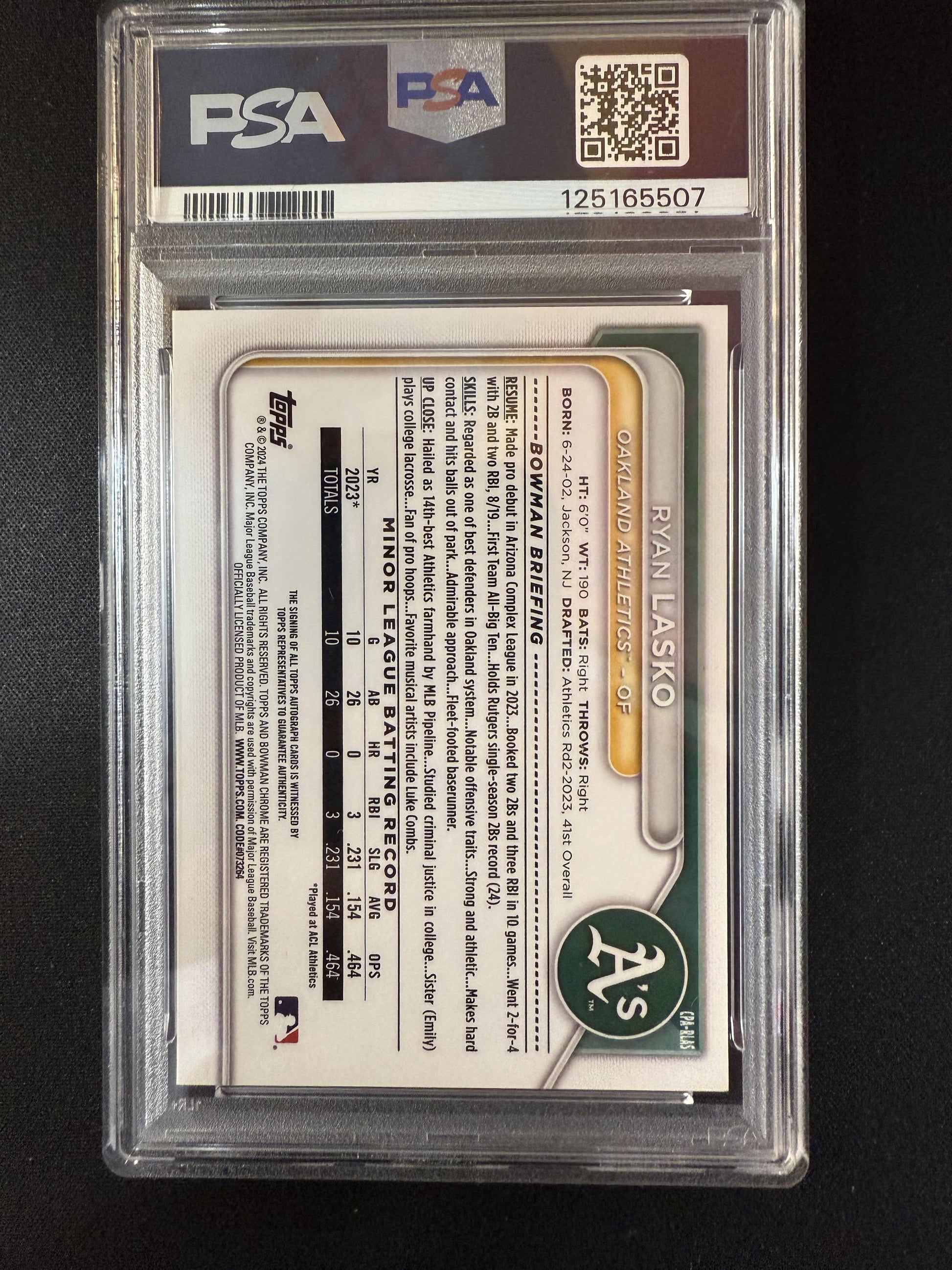 #CPA-RLAS Ryan Lasko 2024 Bowman Auto /75 Athletics Chrome Yellow Refractors