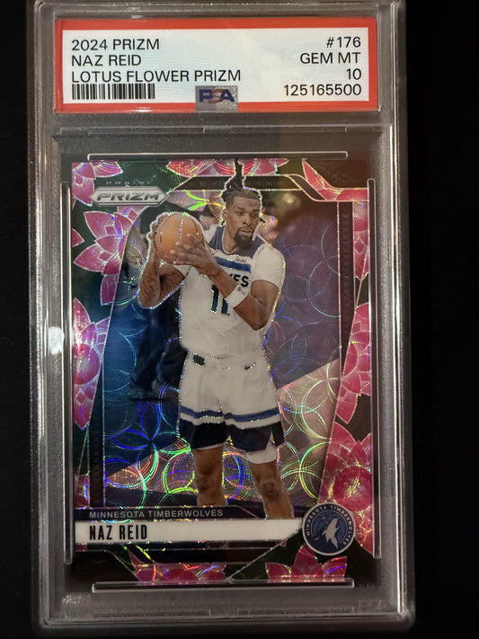 #176 Naz Reid 2024-25 Panini Prizm SN #/18 Timberwolves Lotus Flower PSA 10