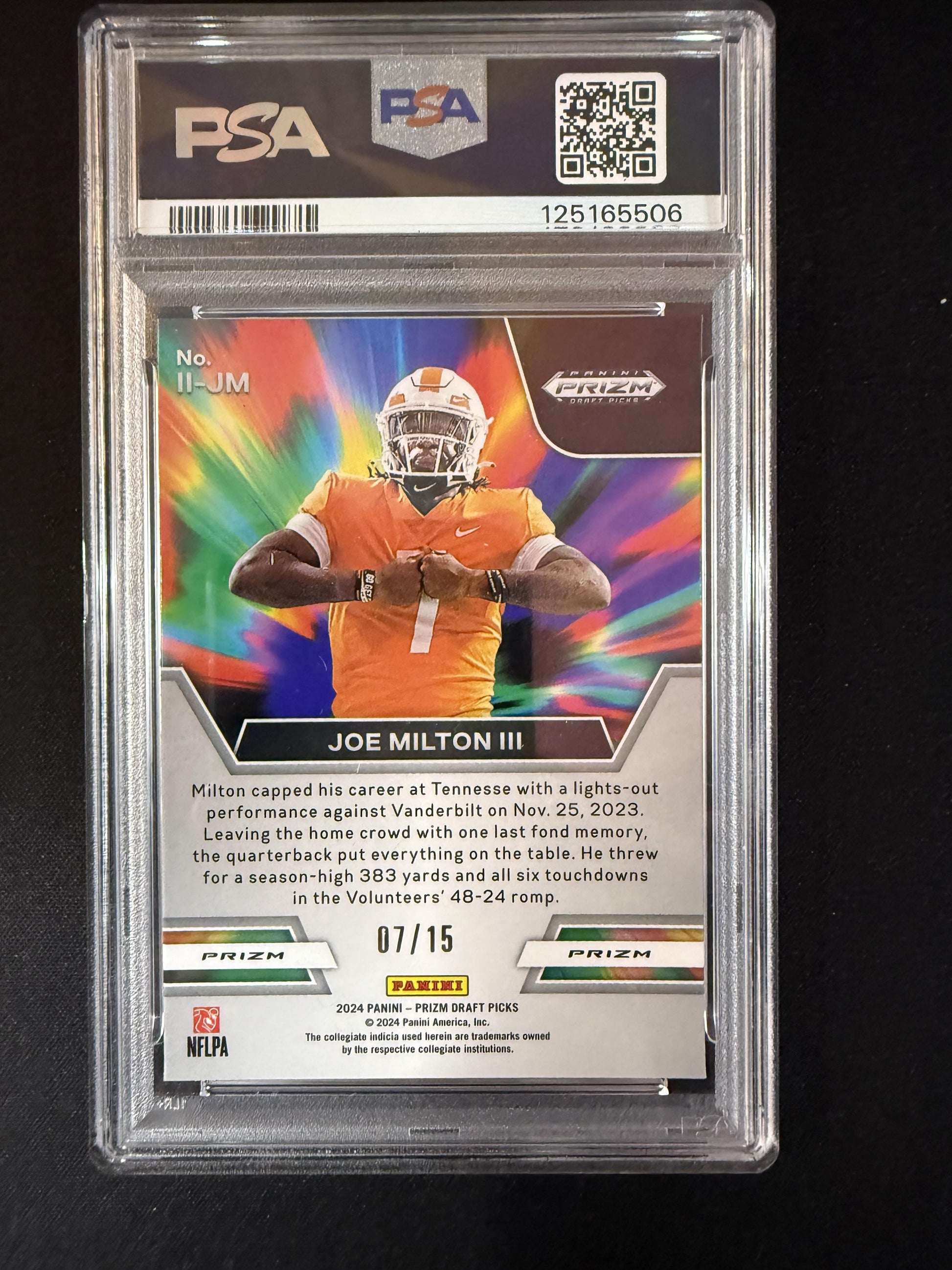 #II-JM Joe Milton III 2024 Panini Prizm Draft Picks /15 Impact Pink Pulsar