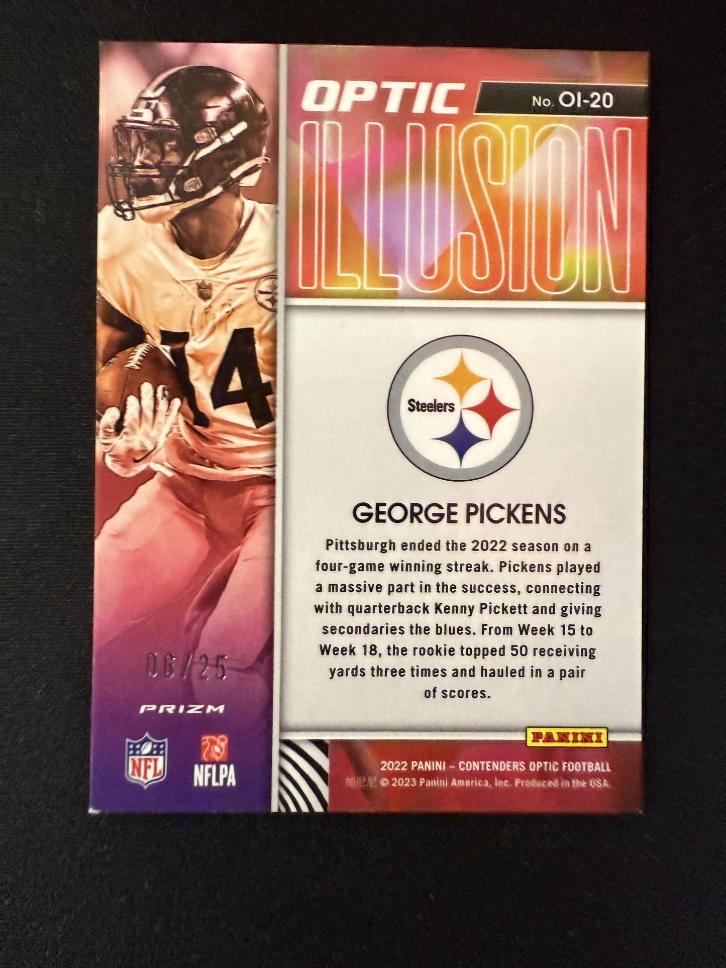 #OI-20 George Pickens 2022 Contenders Optic /25 Optic Illusion Black Scope
