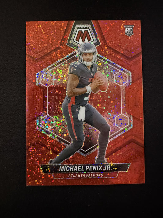 #308 Michael Penix Jr. 2024 Panini Mosaic Atlanta Falcons sports Red Sparkle