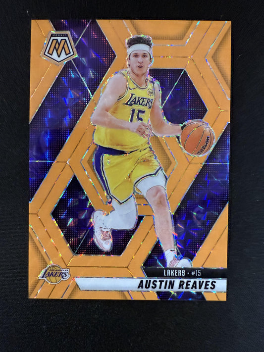 #120 Austin Reaves 2024-25 Panini Mosaic - Orange Fluorescent Mosaic /25 Lakers