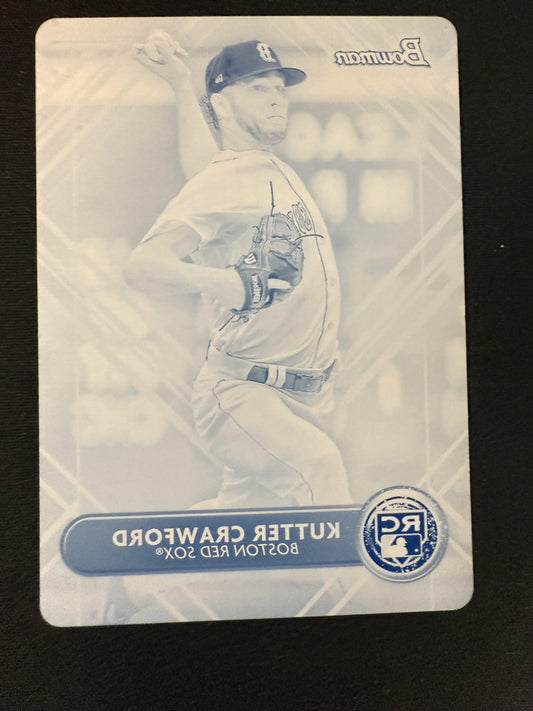 #BSR-34 Kutter Crawford 2022 Bowman Sterling SN #/1 Red Sox Printing Plates Cyan