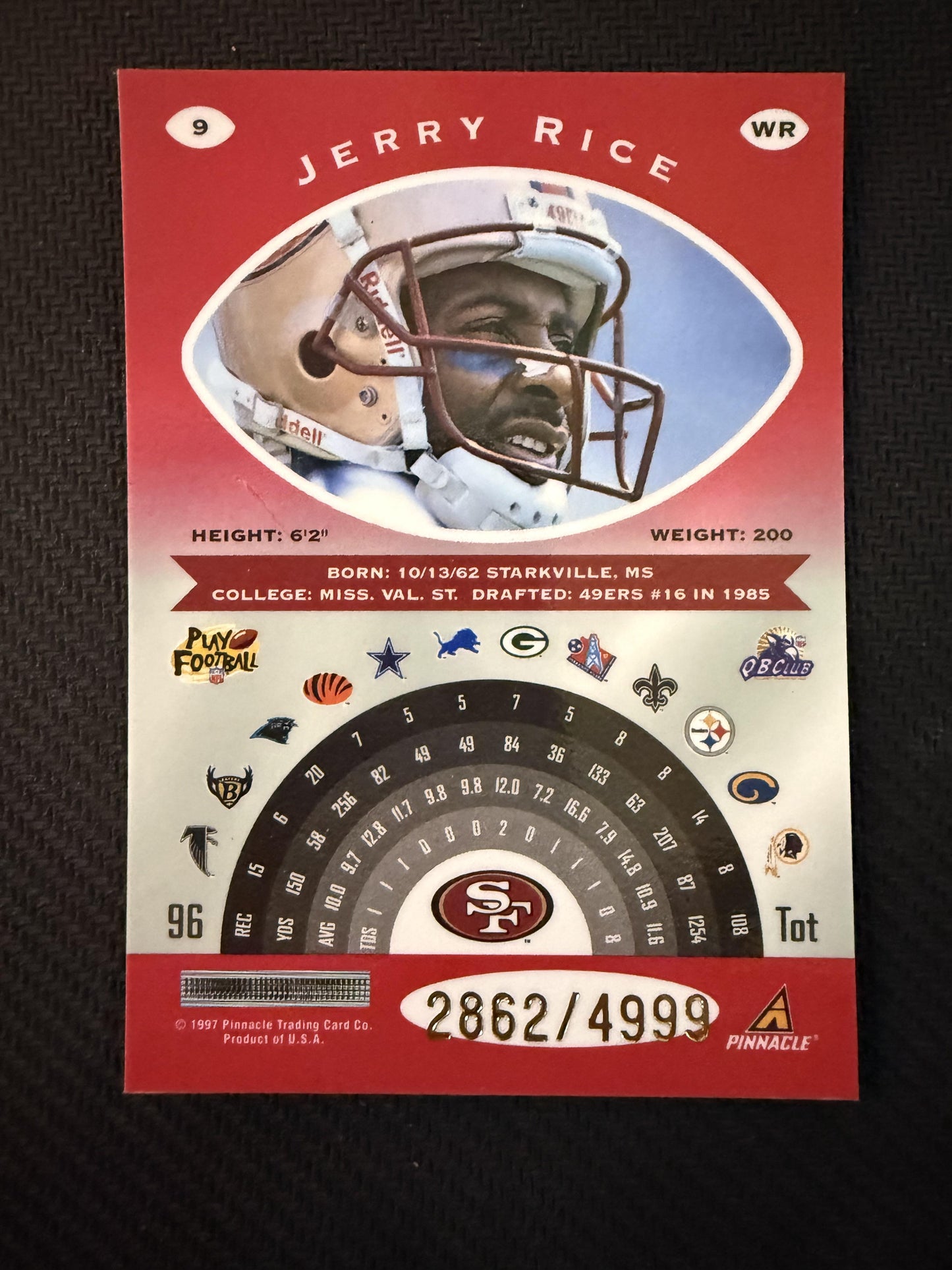 #9 Jerry Rice 1997 Pinnacle Totally Certified SN #/4999 San Francisco 49ers