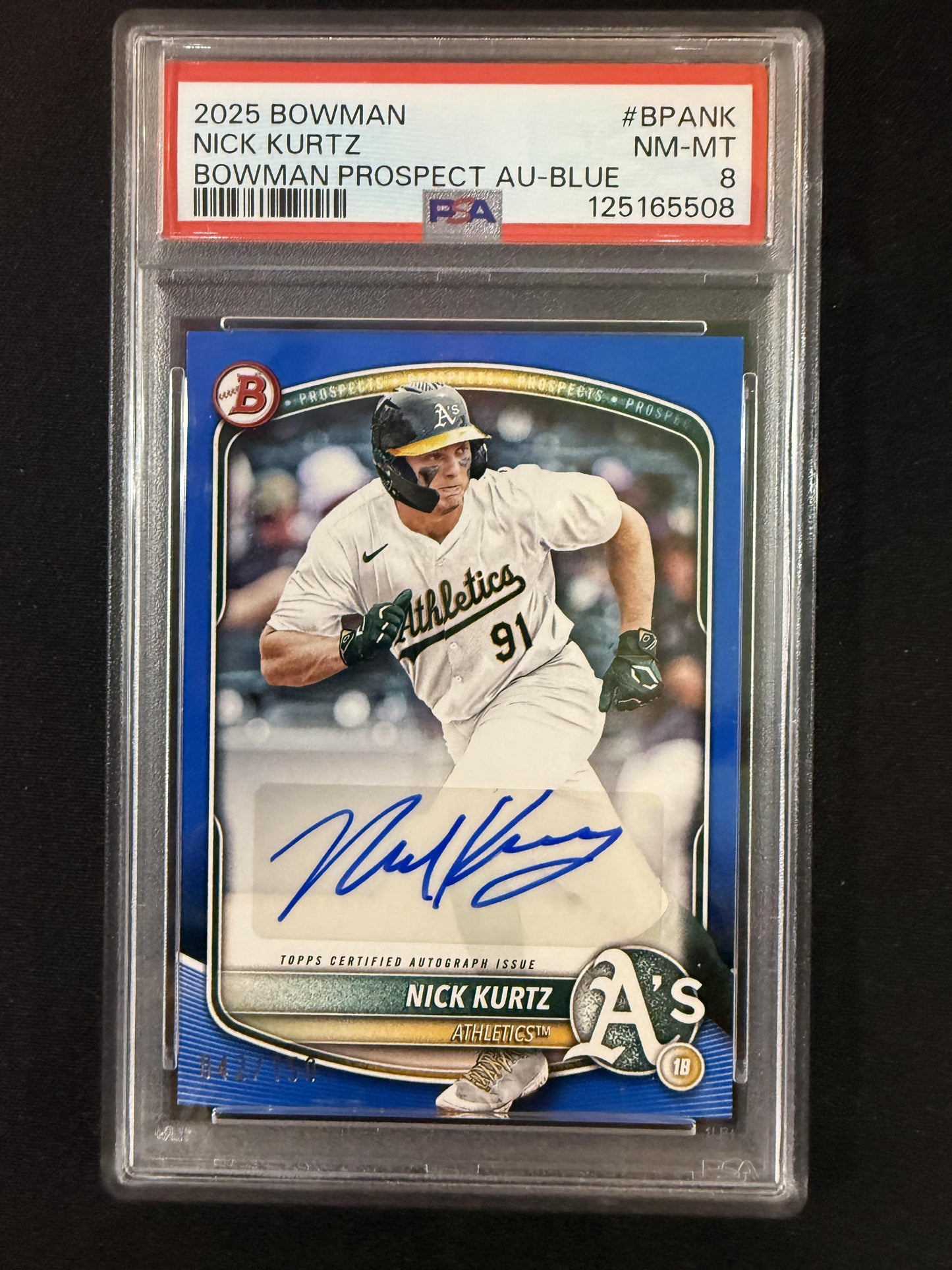 #BPA-NK Nick Kurtz 2025 Bowman SN,AU Auto #/150 Athletics Prospects Auto Blue