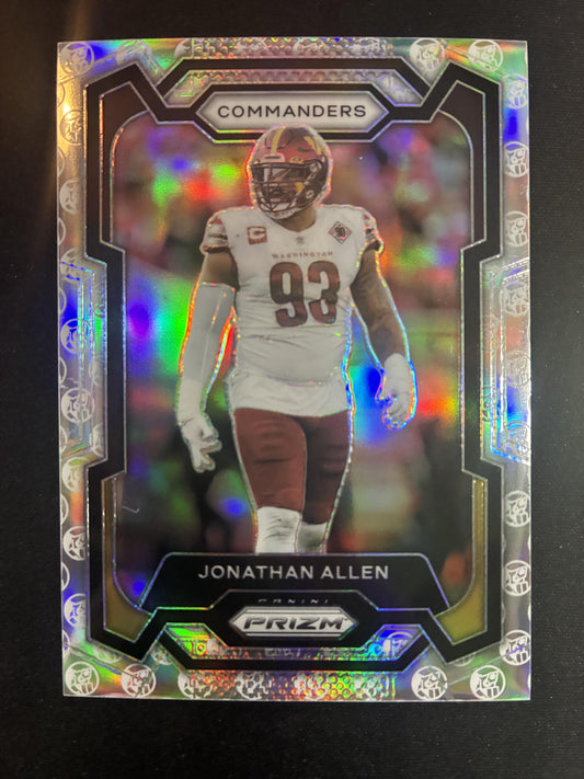 #298 Jonathan Allen 2023 Panini Prizm SN #/3 Washington Commanders White Knight