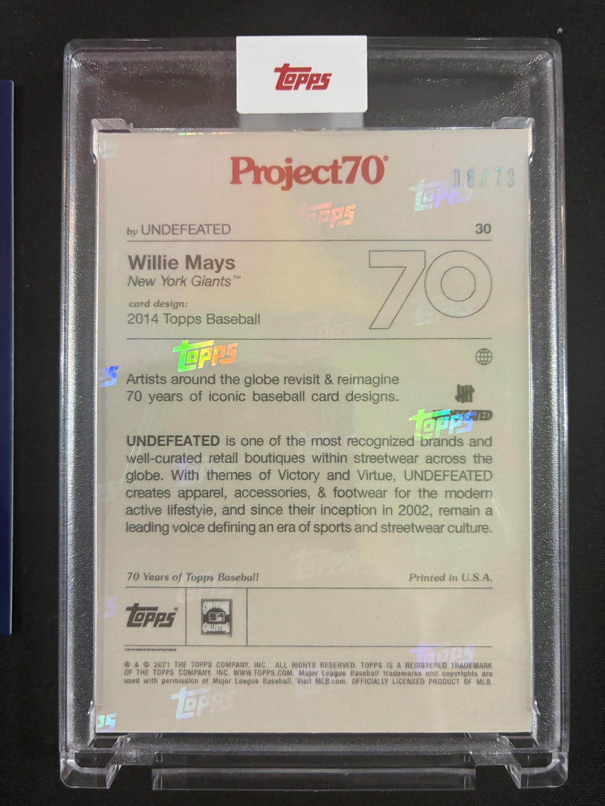 #30 Willie Mays 2021-22 Topps Project70 SN #/70 New York Giants Rainbow Foil
