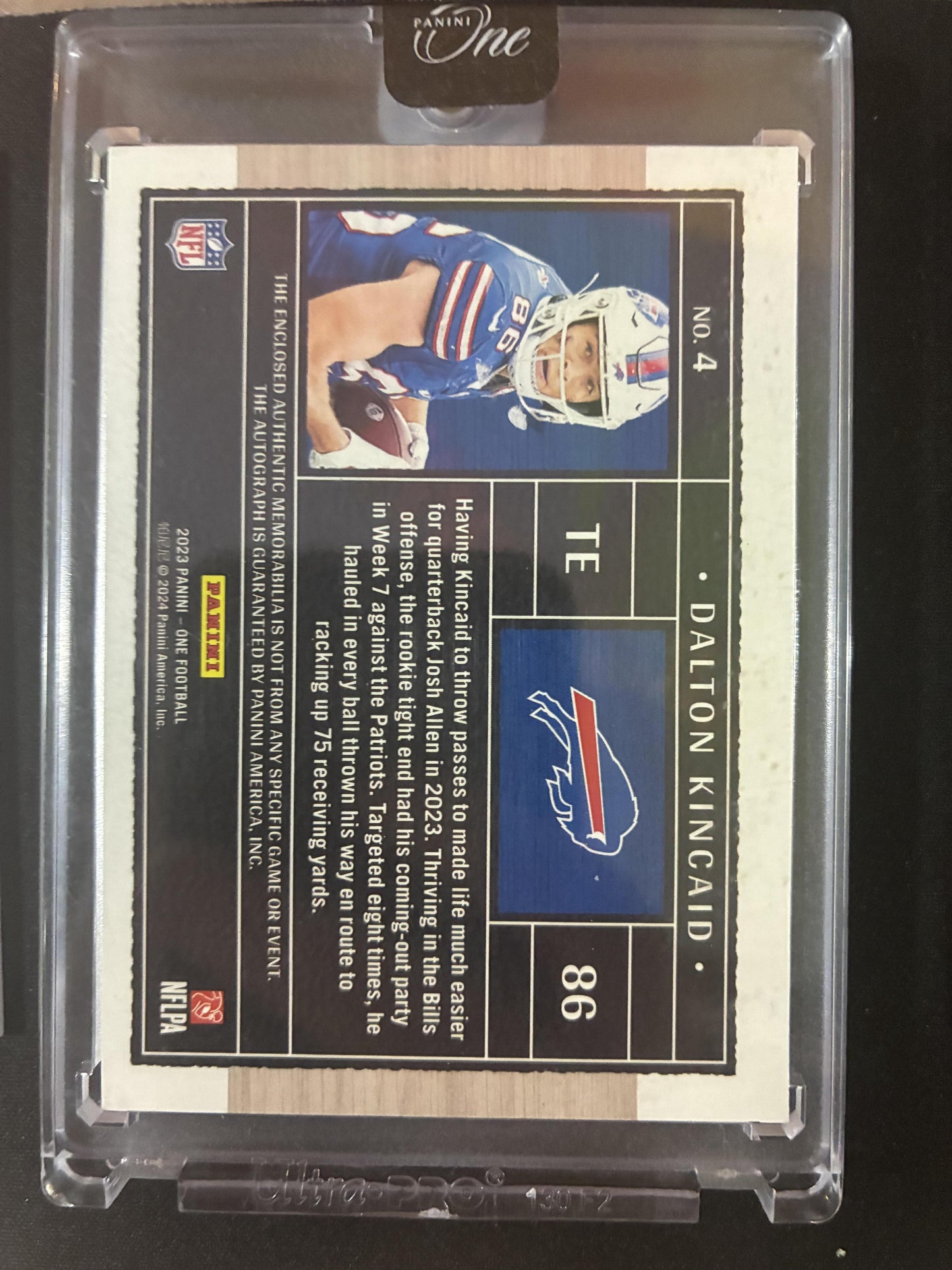#4 Dalton Kincaid 2023 Panini One SN,MEM,AU Auto #/25 Buffalo Bills sports Red