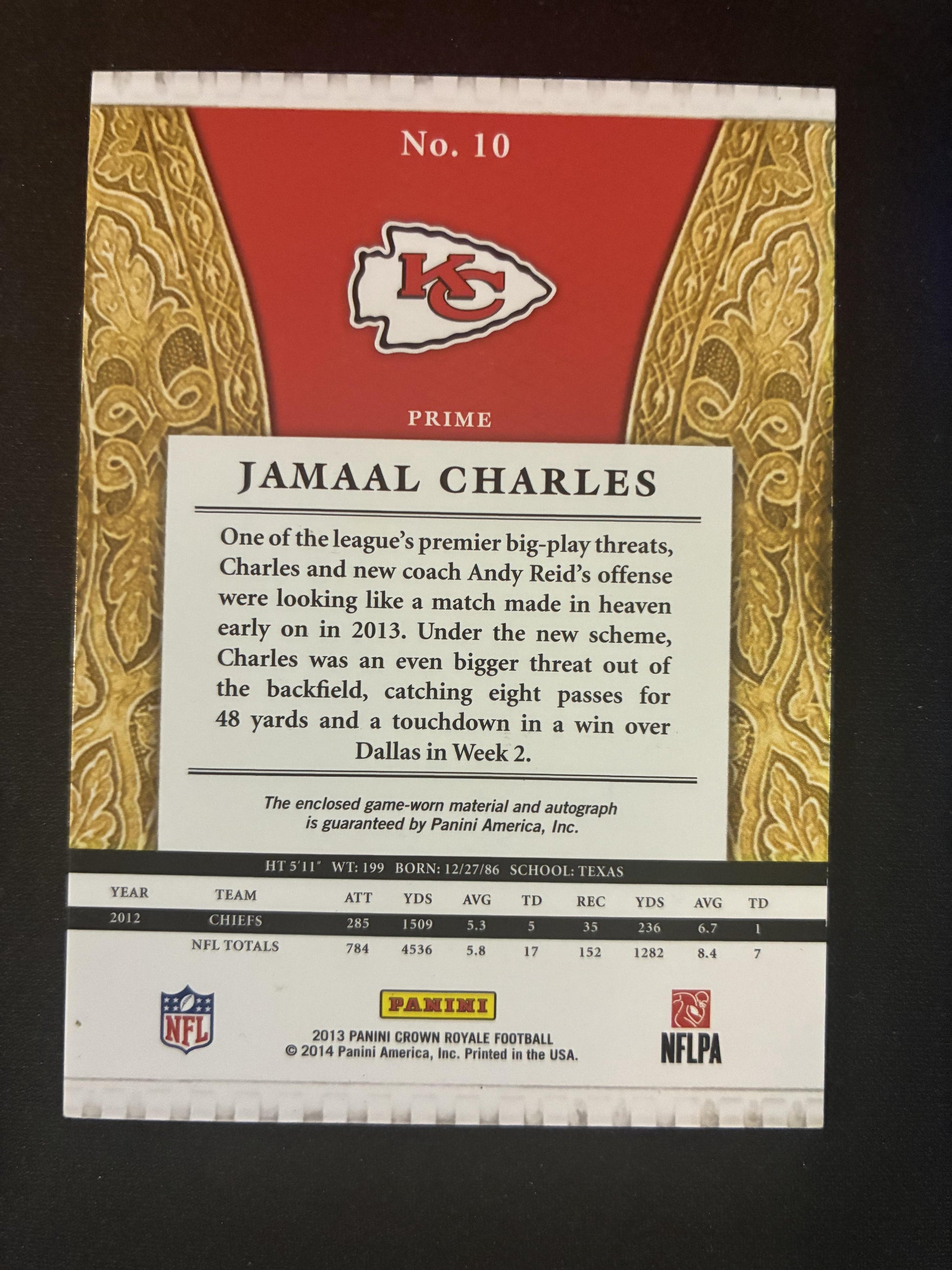 #10 Jamaal Charles 2013 Panini Crown Royale /49 Chiefs Silhouette Auto