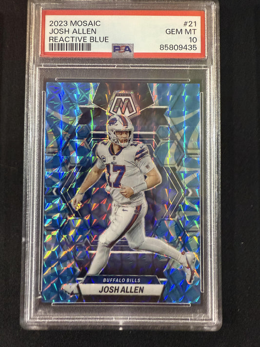 #21 Josh Allen 2023 Panini Mosaic Buffalo Bills sports Reactive Blue Mosaic