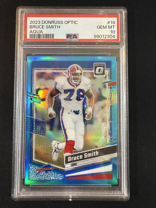 #19 Bruce Smith 2023 Donruss Optic SN #/299 Buffalo Bills sports Aqua