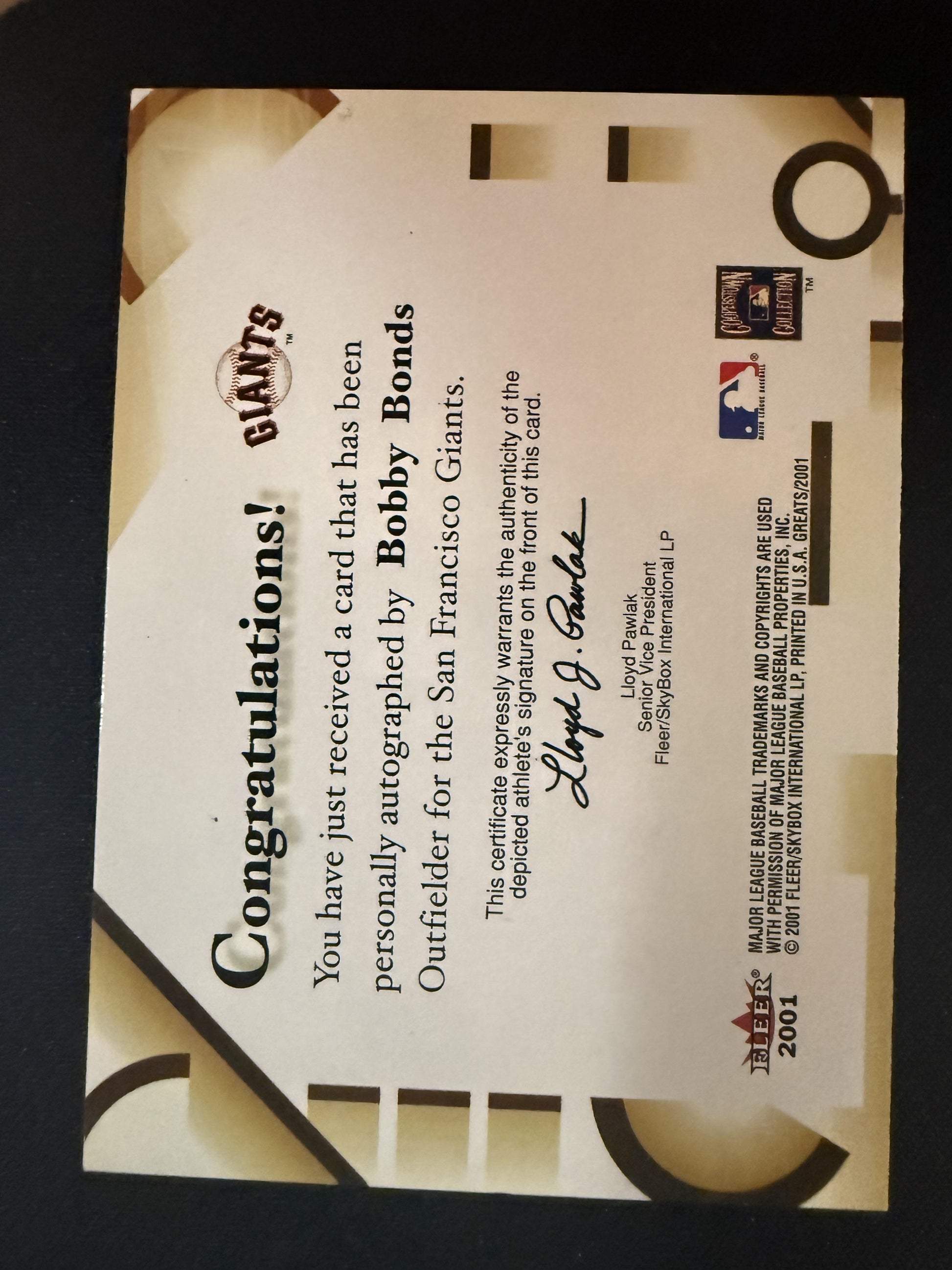 #NNO Bobby Bonds 2001 Fleer Greats of the Game AU Auto San Francisco Giants