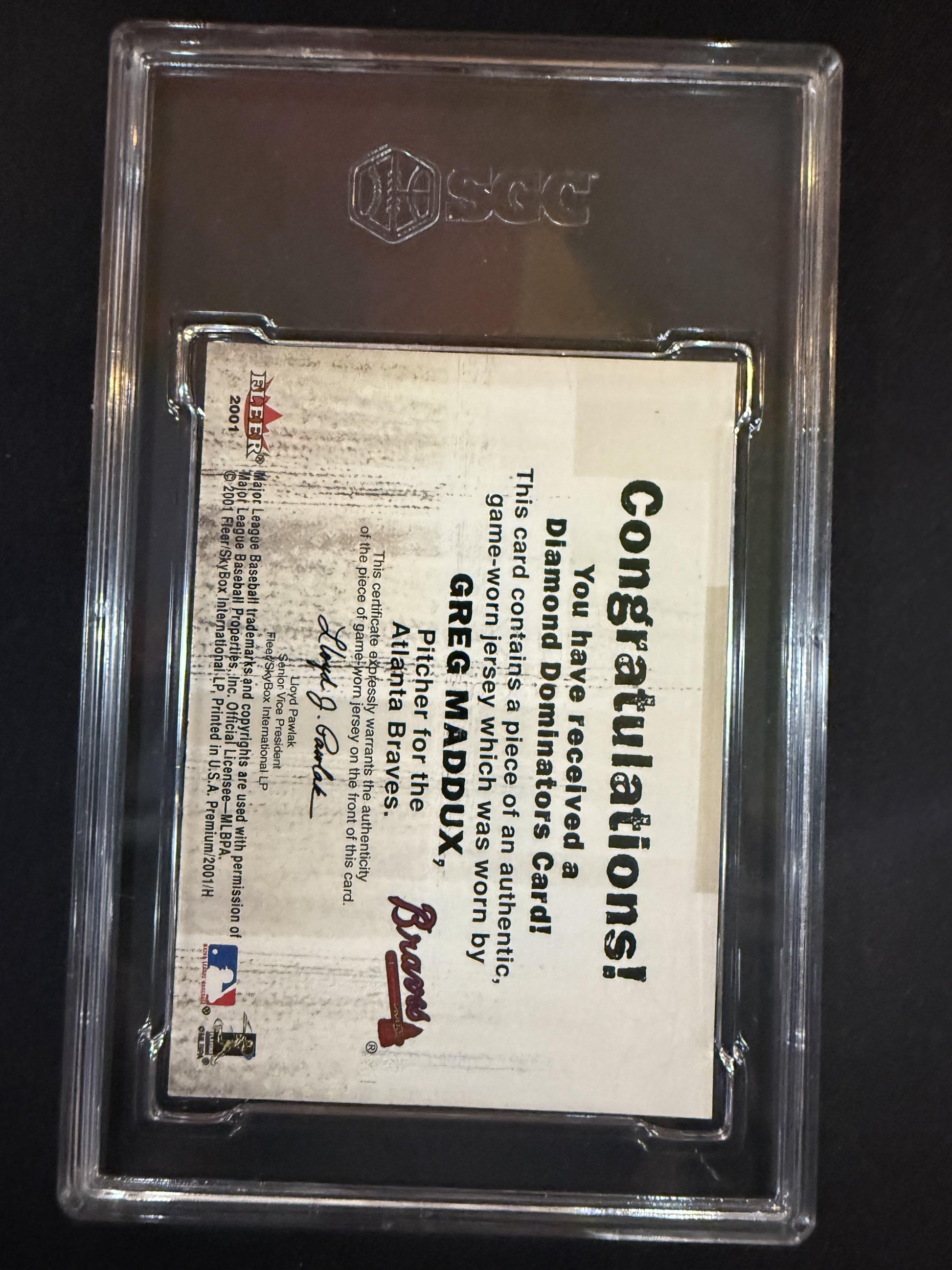 #NNO Greg Maddux 2001 Fleer Premium Braves Diamond Dominators Game Jersey