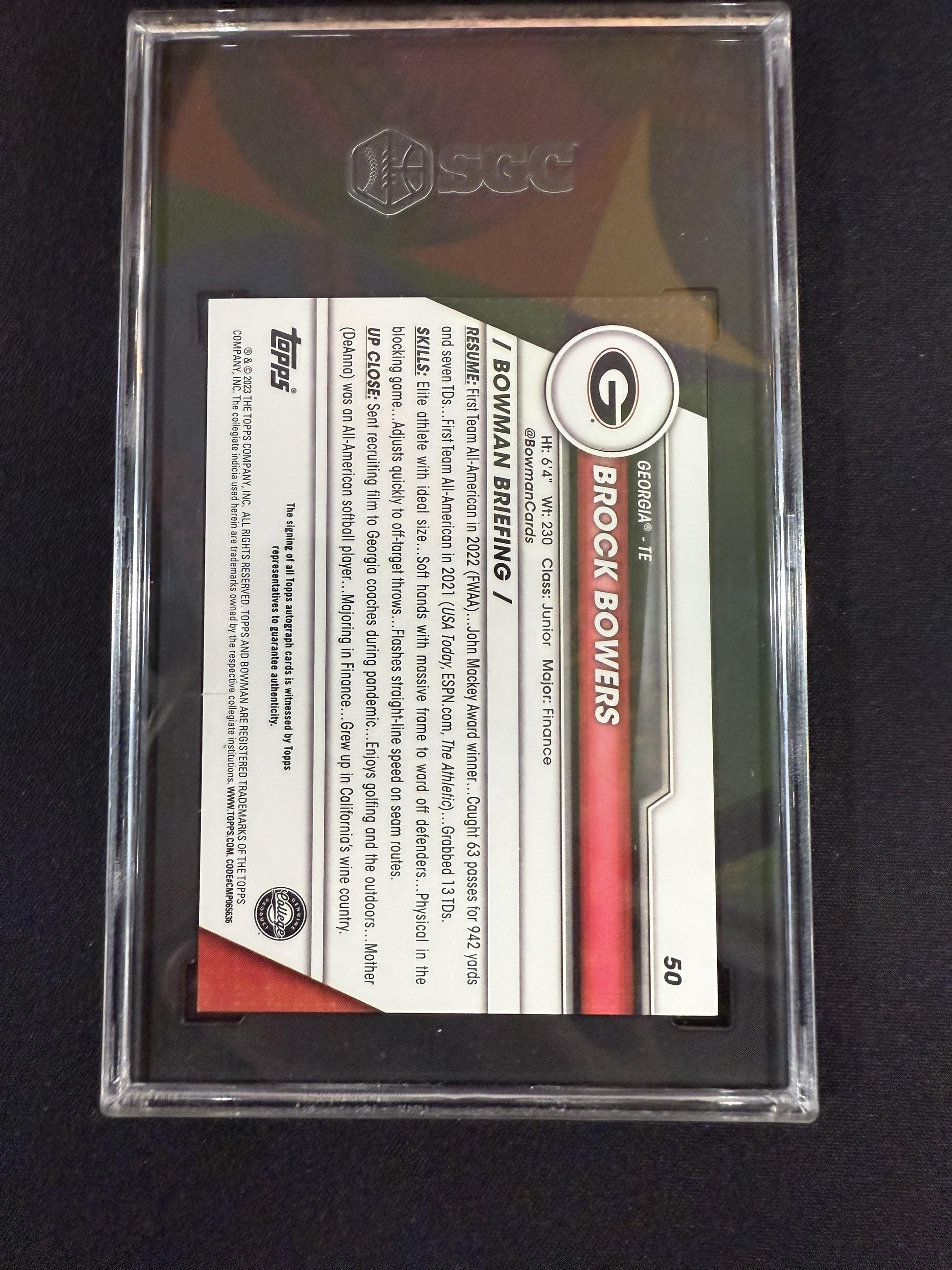 #50 Brock Bowers 2023 Bowman University Chrome AU Auto Bulldogs Chrome Prospect